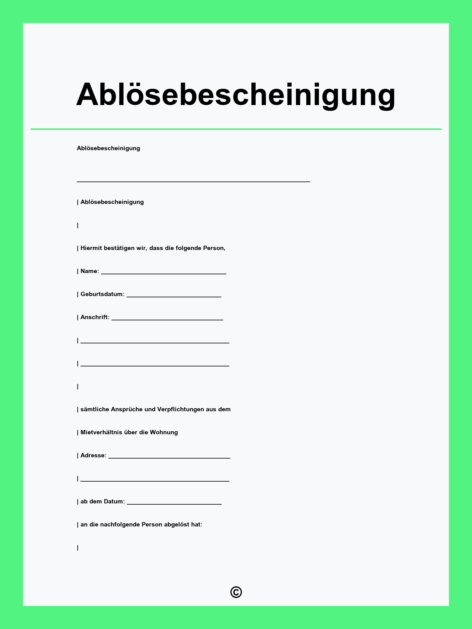 Ablösebescheinigung Vorlage