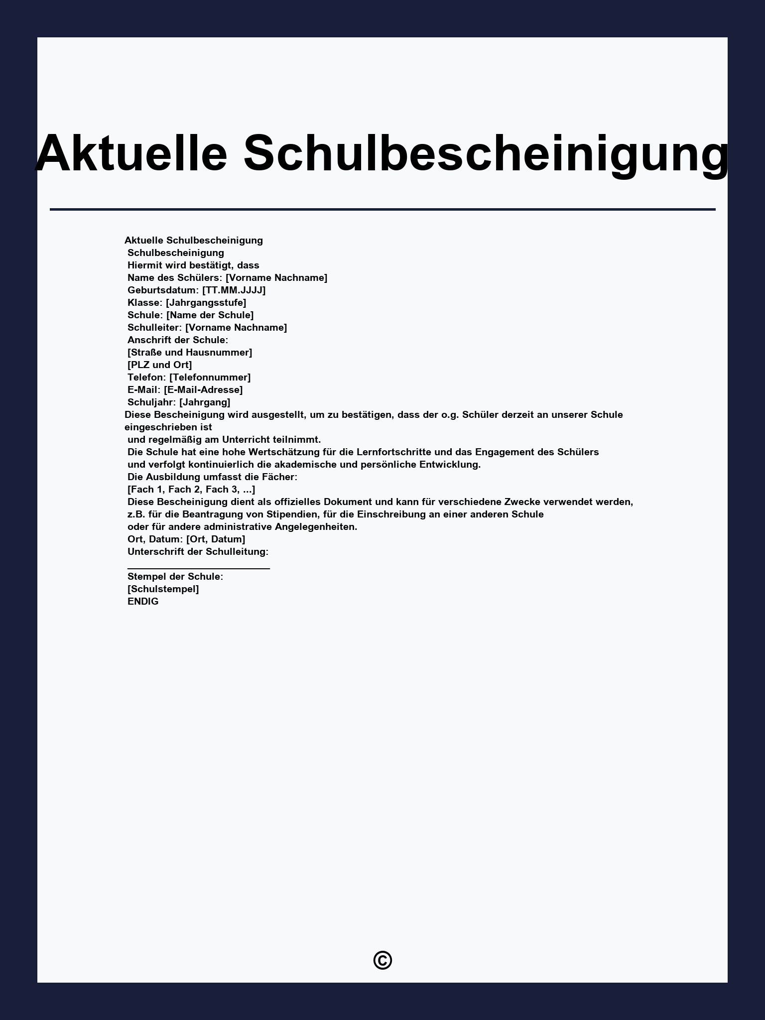 Aktuelle Schulbescheinigung