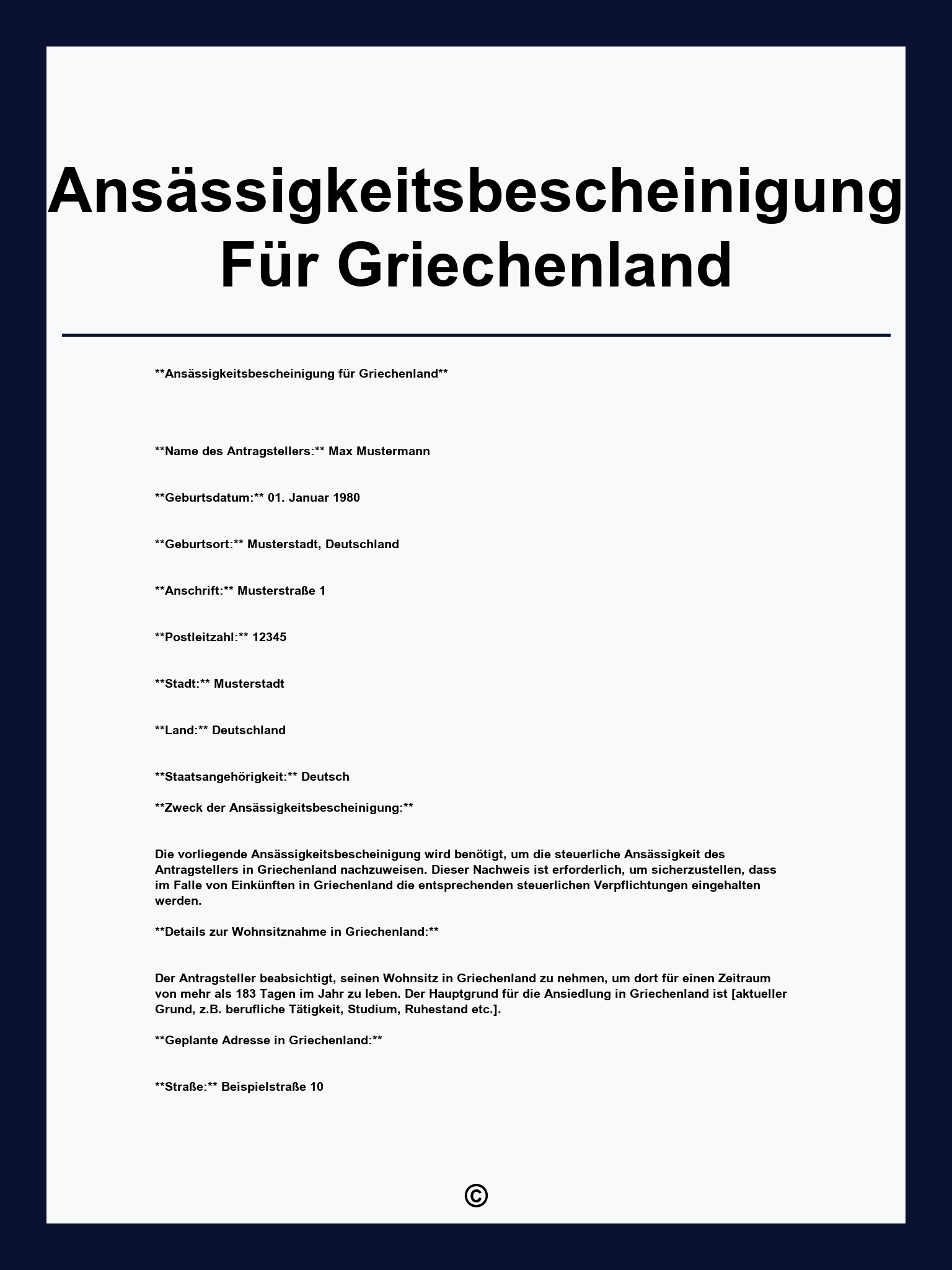 Ansässigkeitsbescheinigung Für Griechenland