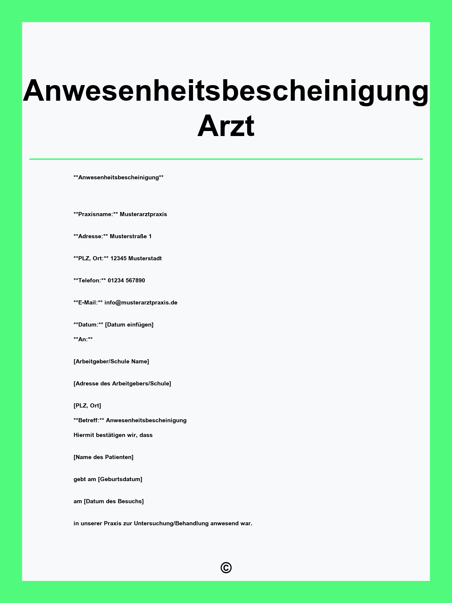 Anwesenheitsbescheinigung Arzt Vorlage