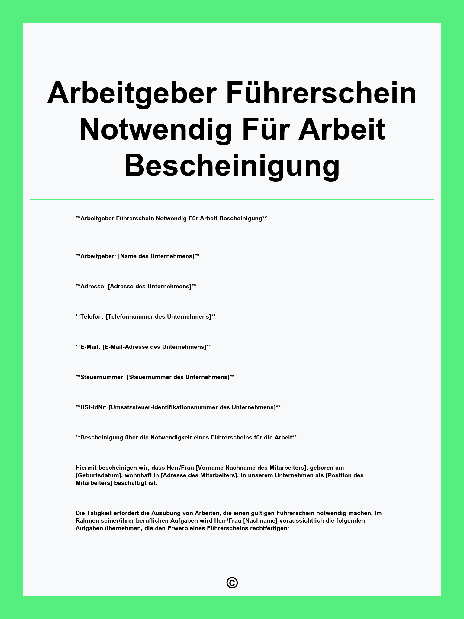 Arbeitgeber Führerschein Notwendig Für Arbeit Bescheinigung Vorlage