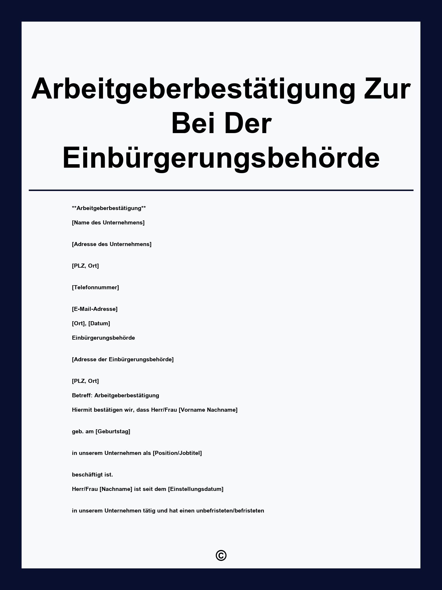 Arbeitgeberbestätigung Zur Vorlage Bei Der Einbürgerungsbehörde