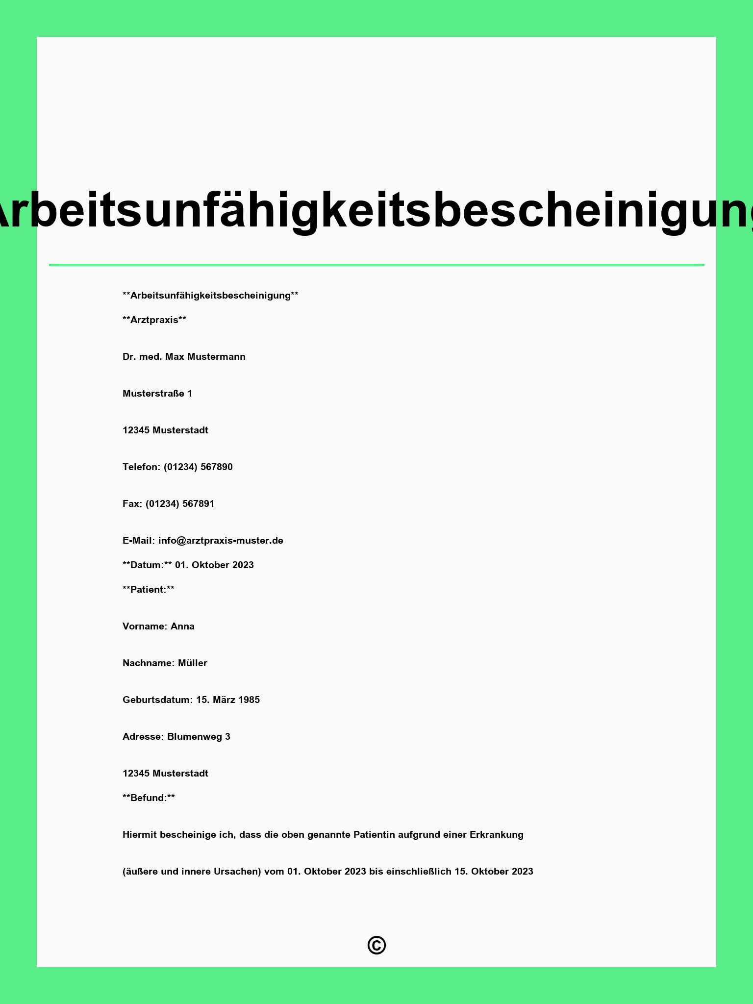 Arbeitsunfähigkeitsbescheinigung Vorlage