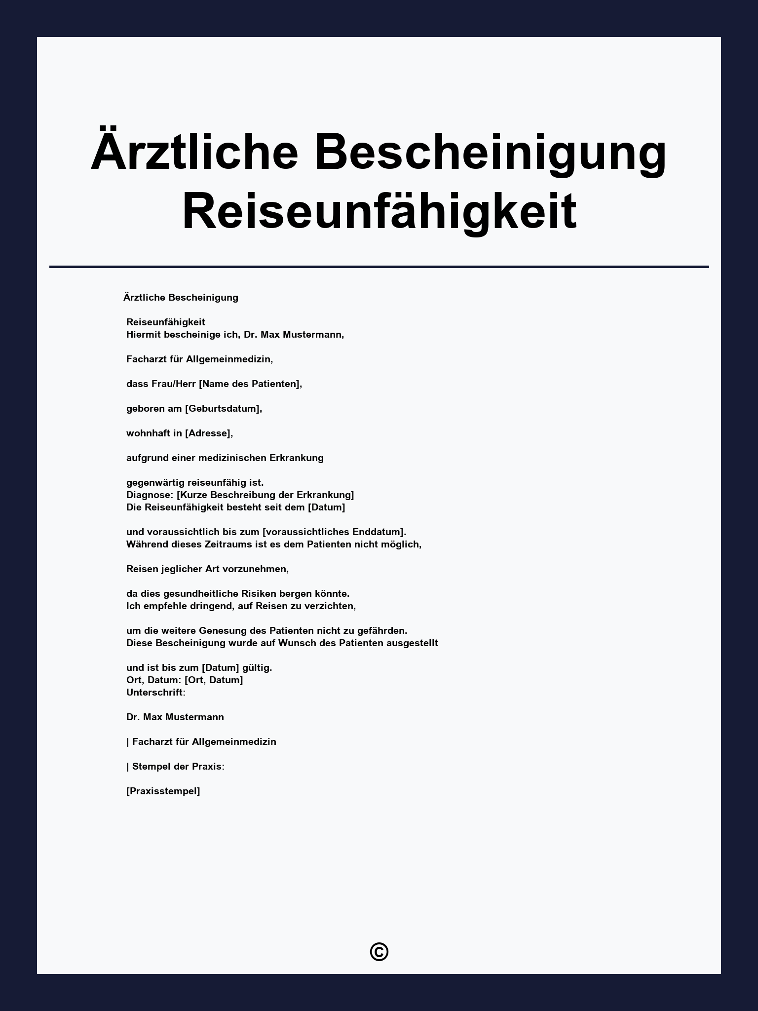 Ärztliche Bescheinigung Reiseunfähigkeit Muster