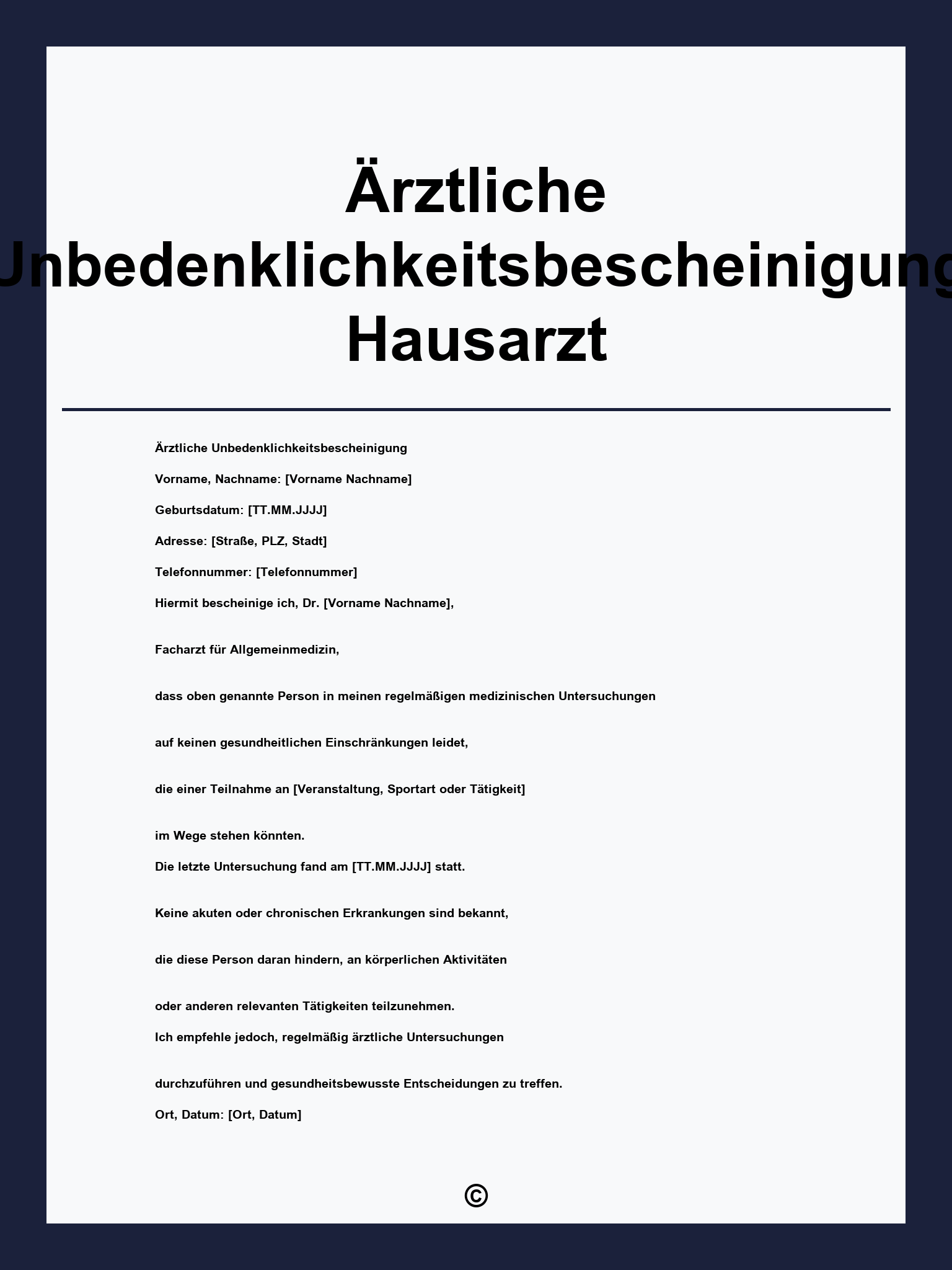 Ärztliche Unbedenklichkeitsbescheinigung Hausarzt
