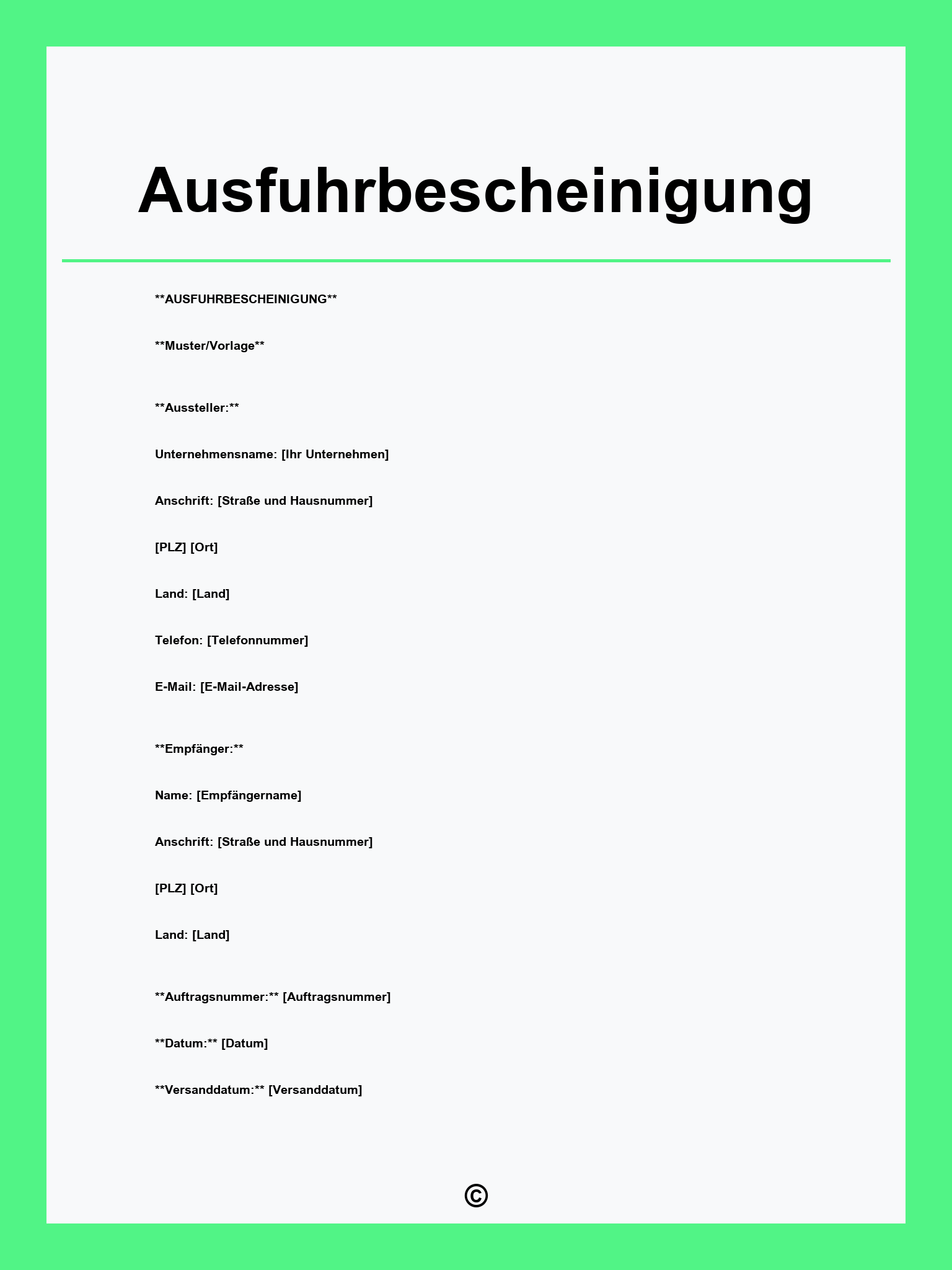 Ausfuhrbescheinigung Formular
