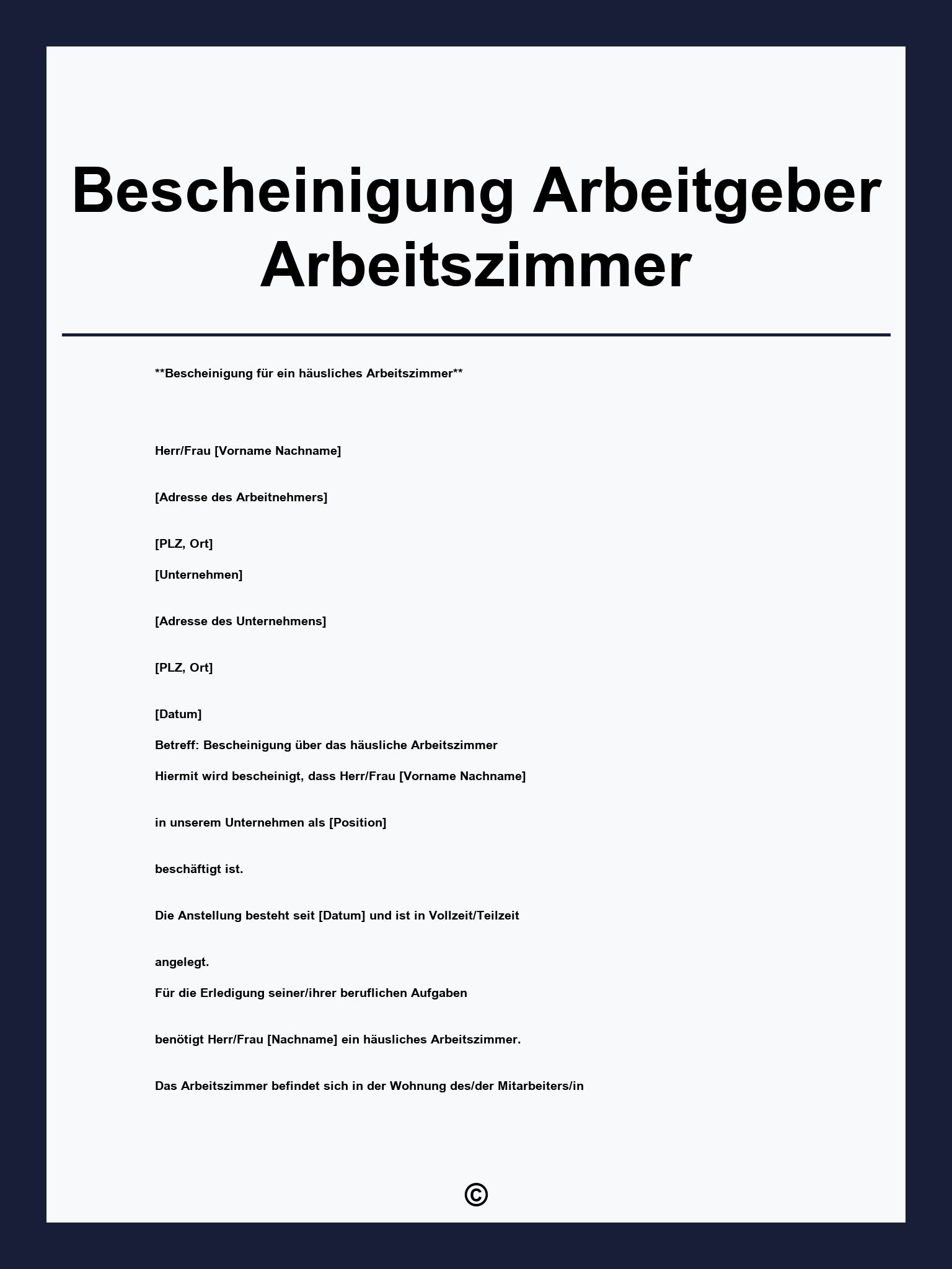 Vorlage Bescheinigung Arbeitgeber Arbeitszimmer
