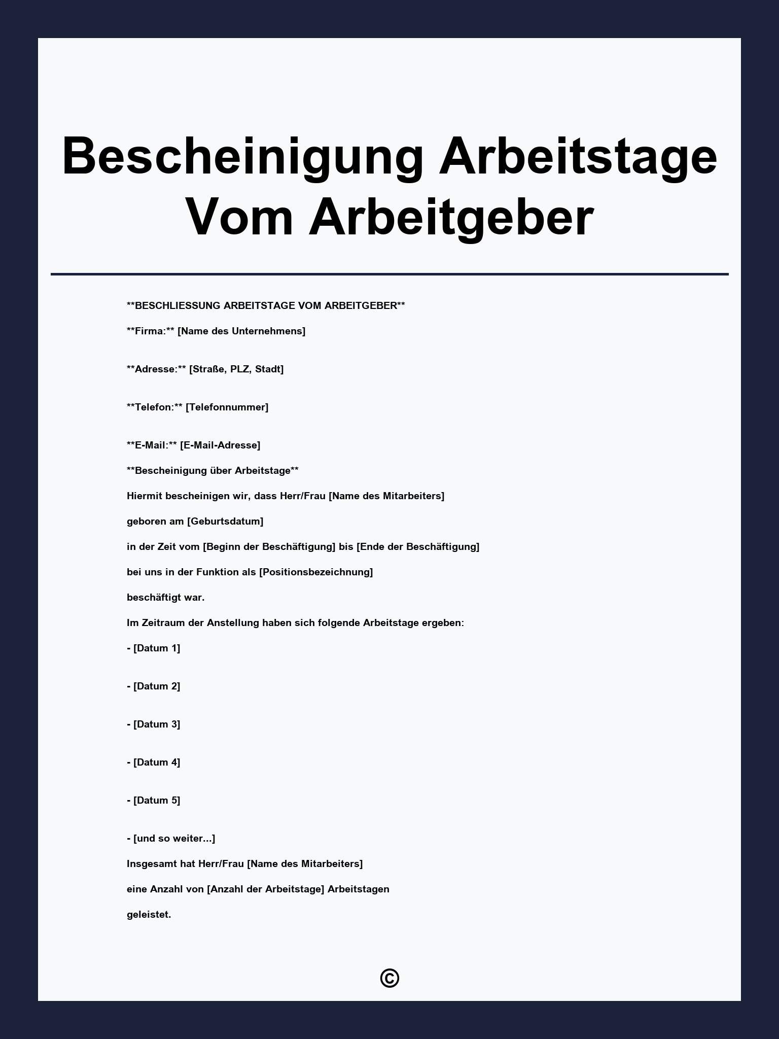 Bescheinigung Arbeitstage Vom Arbeitgeber