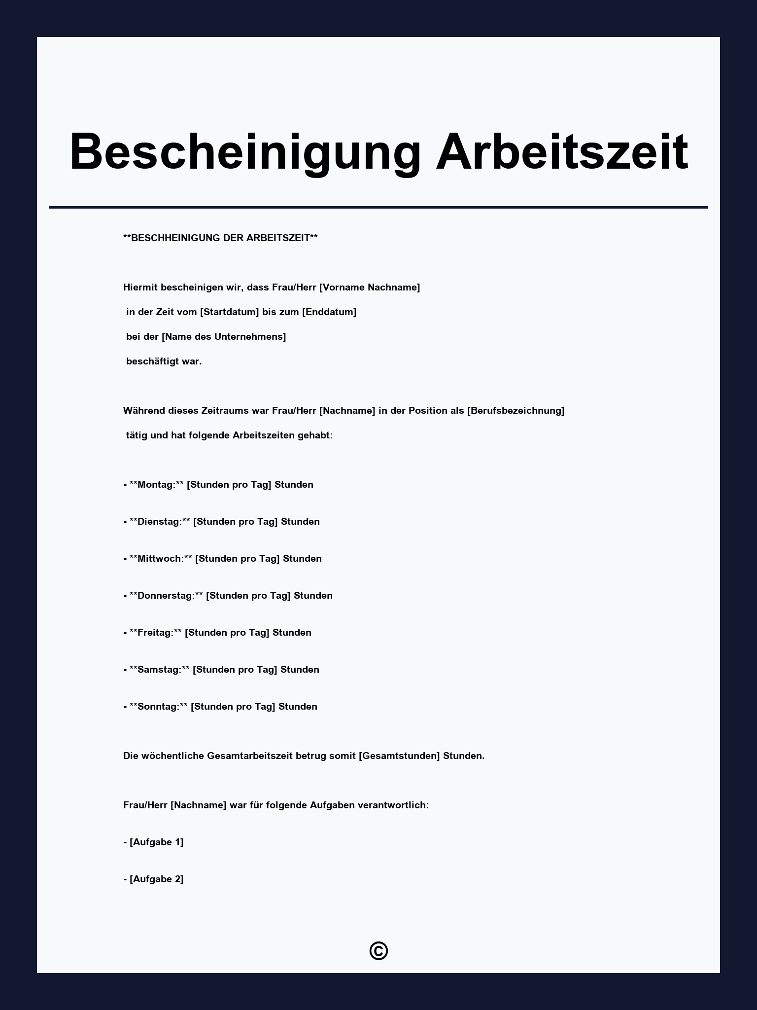 Bescheinigung Arbeitszeit Vorlage