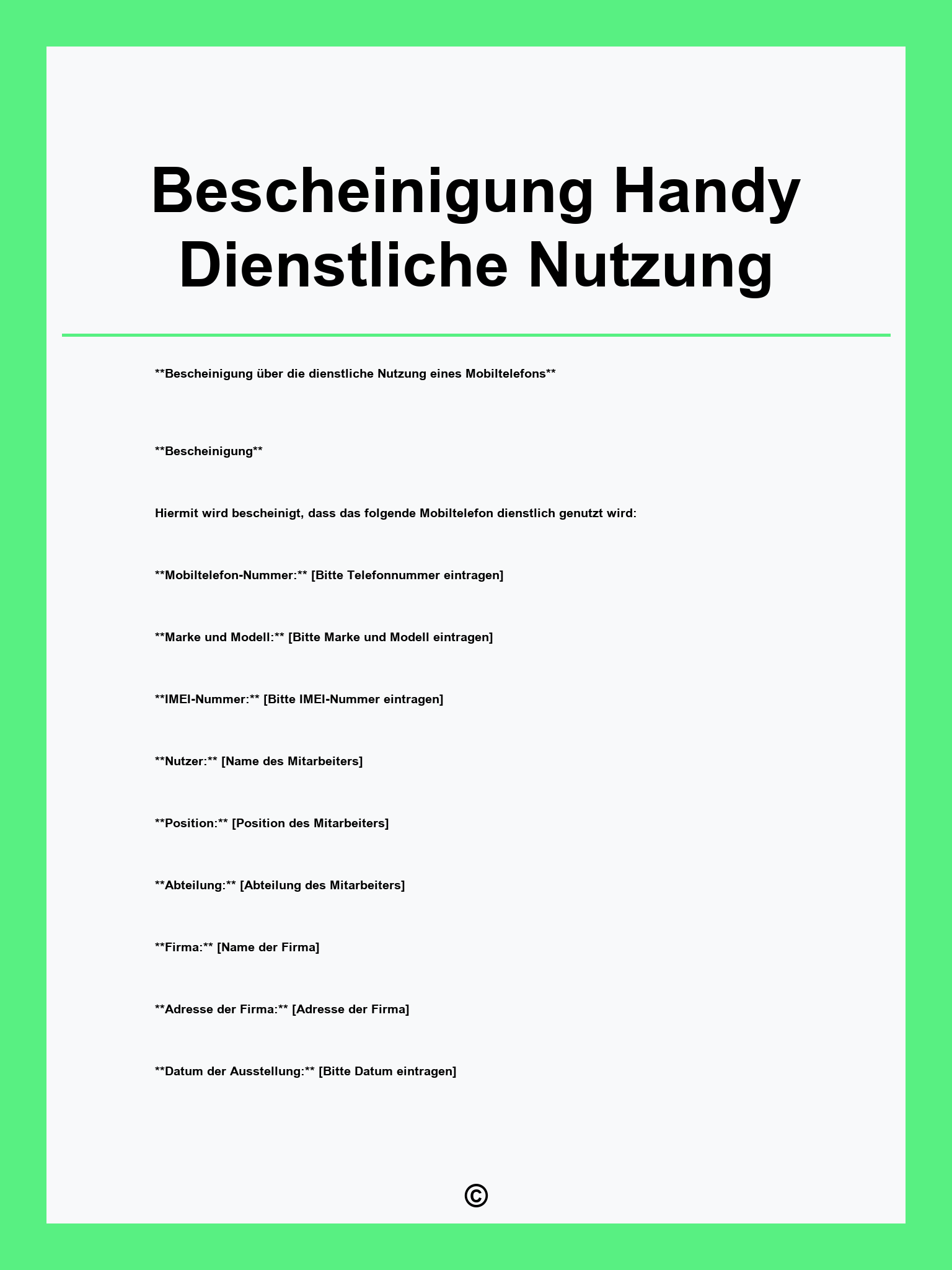 Bescheinigung Handy Dienstliche Nutzung Vorlage