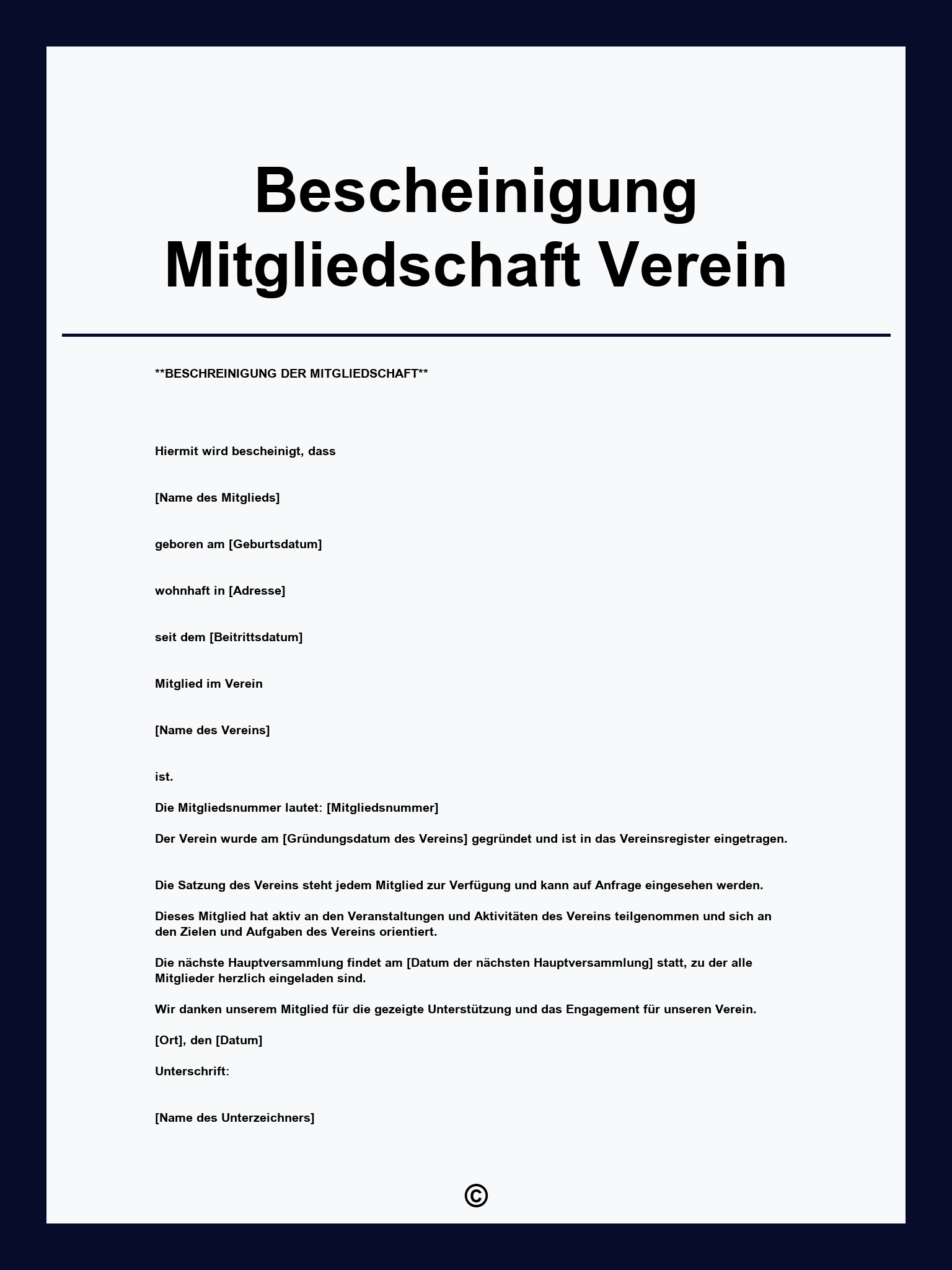 Bescheinigung Mitgliedschaft Verein