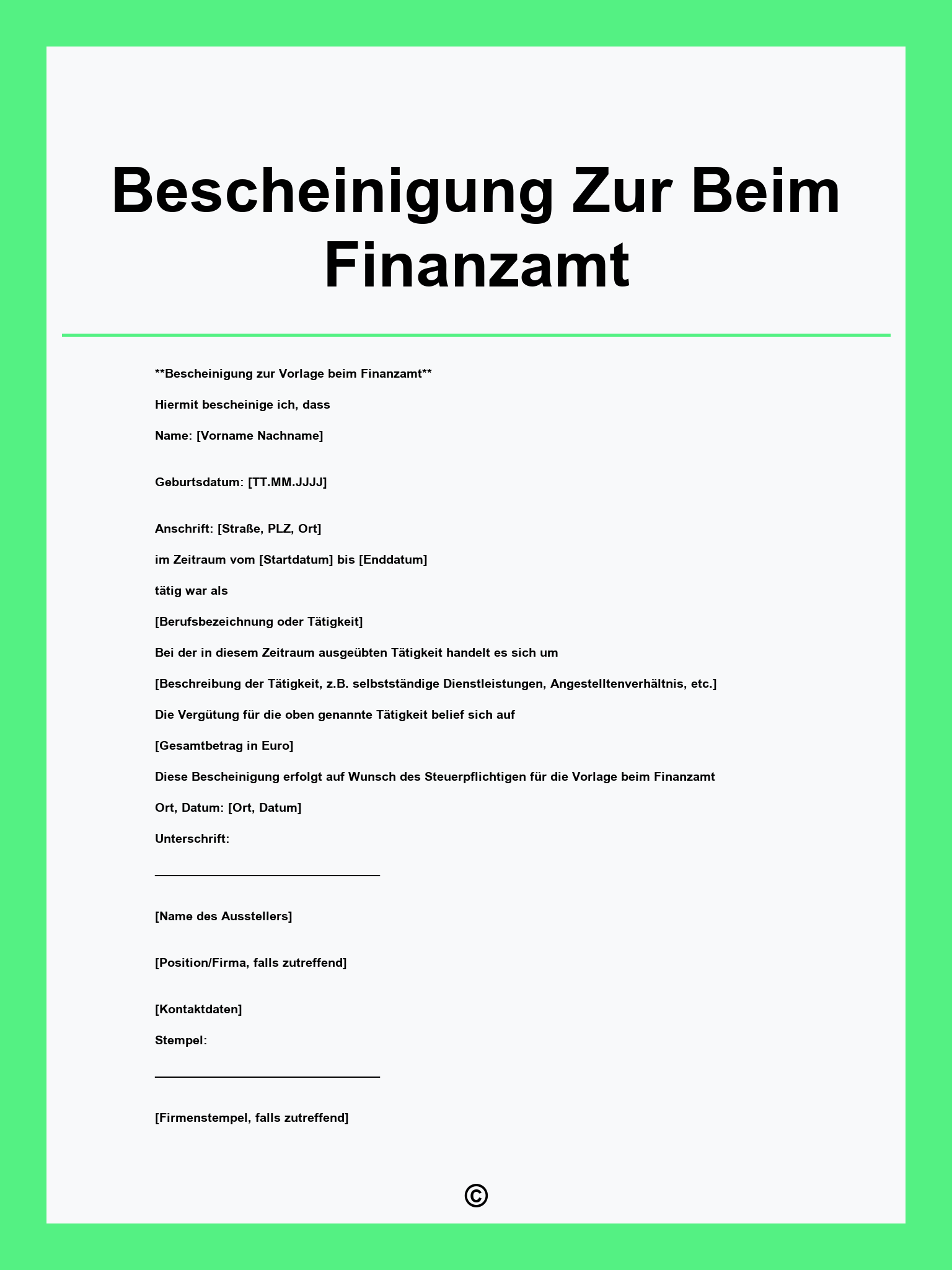 Bescheinigung Zur Vorlage Beim Finanzamt