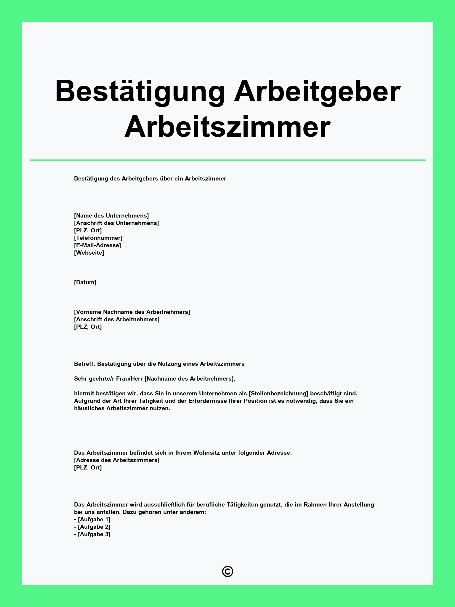 Bestätigung Arbeitgeber Arbeitszimmer