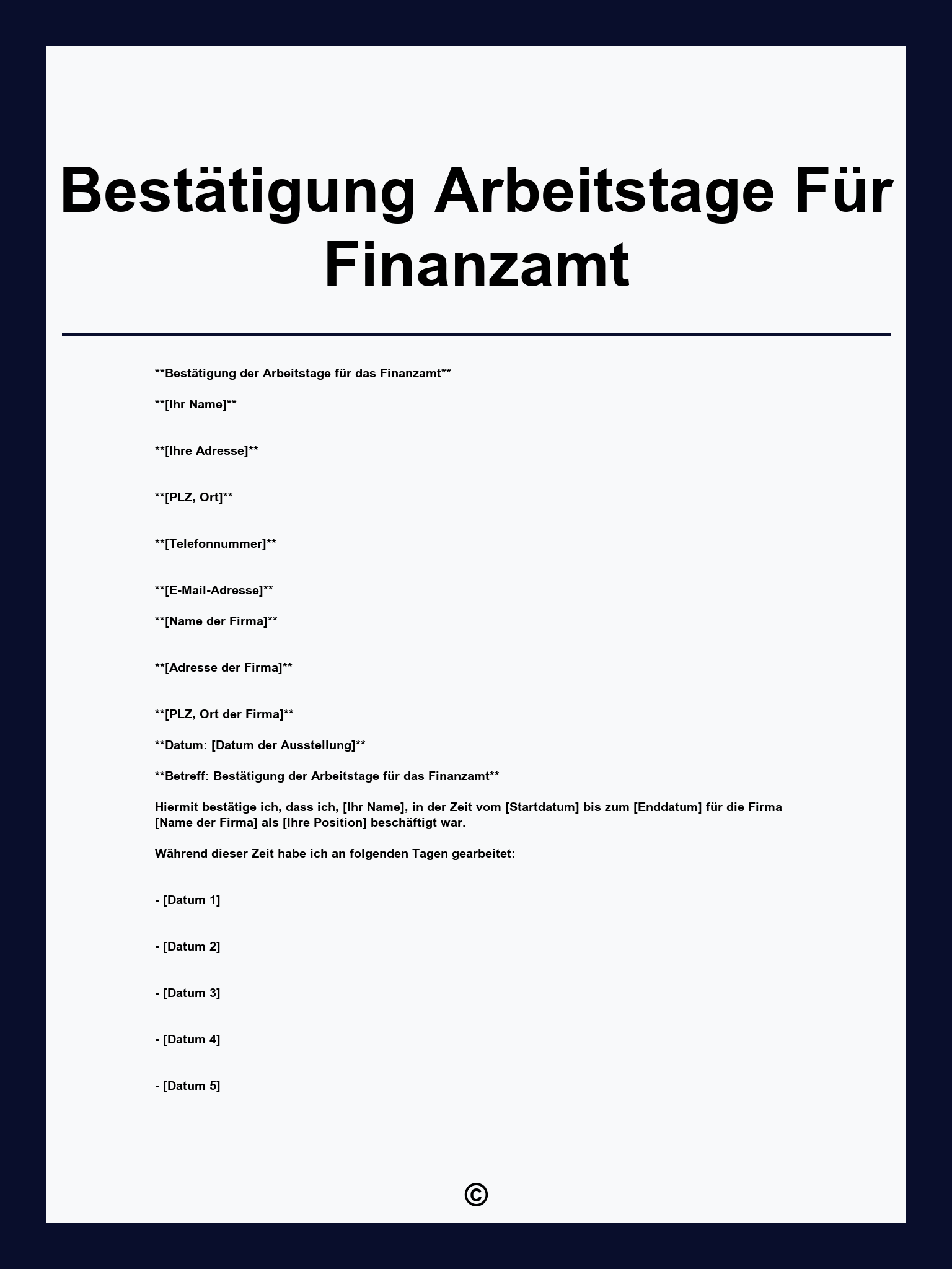 Bestätigung Arbeitstage Für Finanzamt