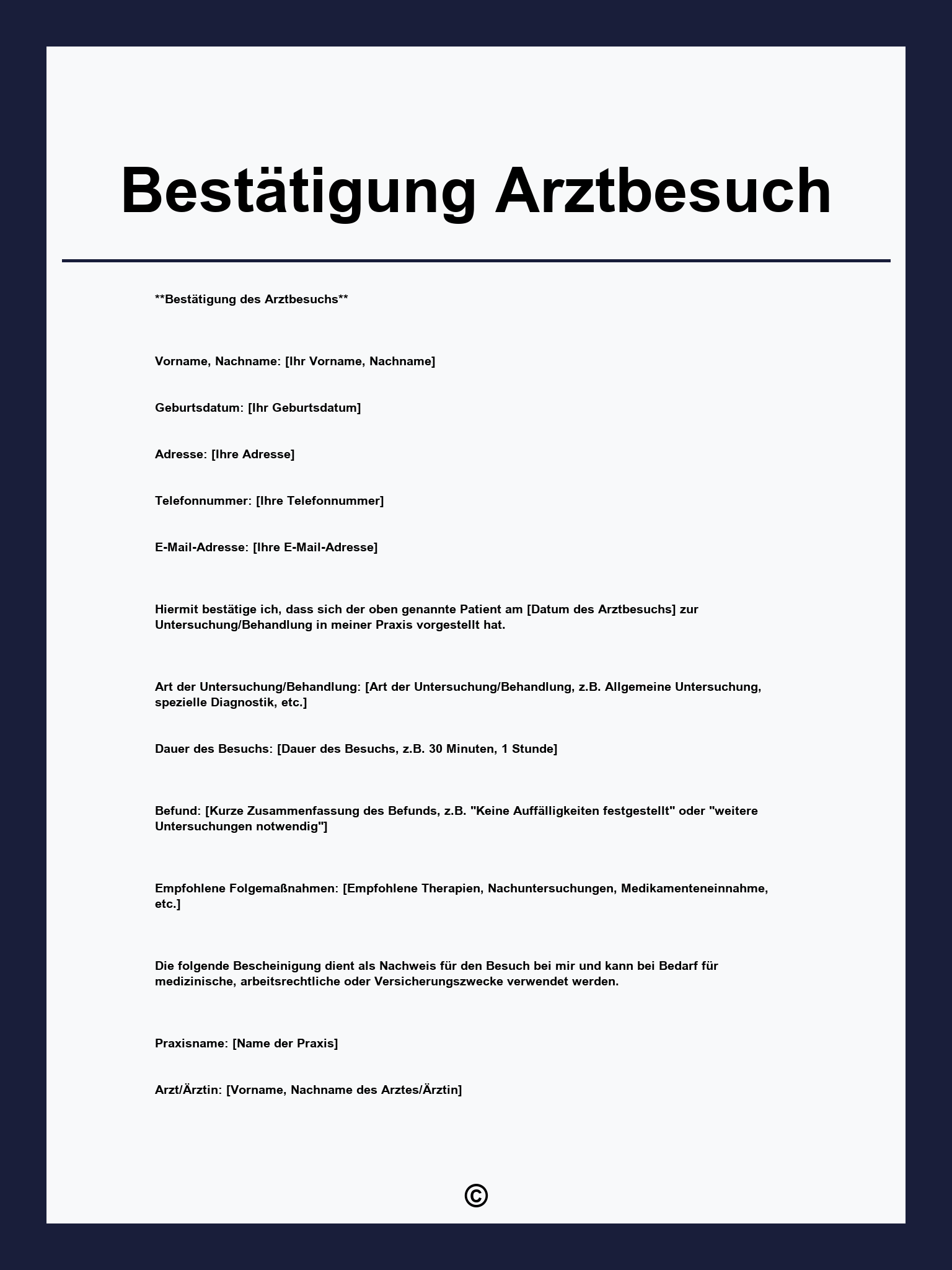 Bestätigung Arztbesuch Muster