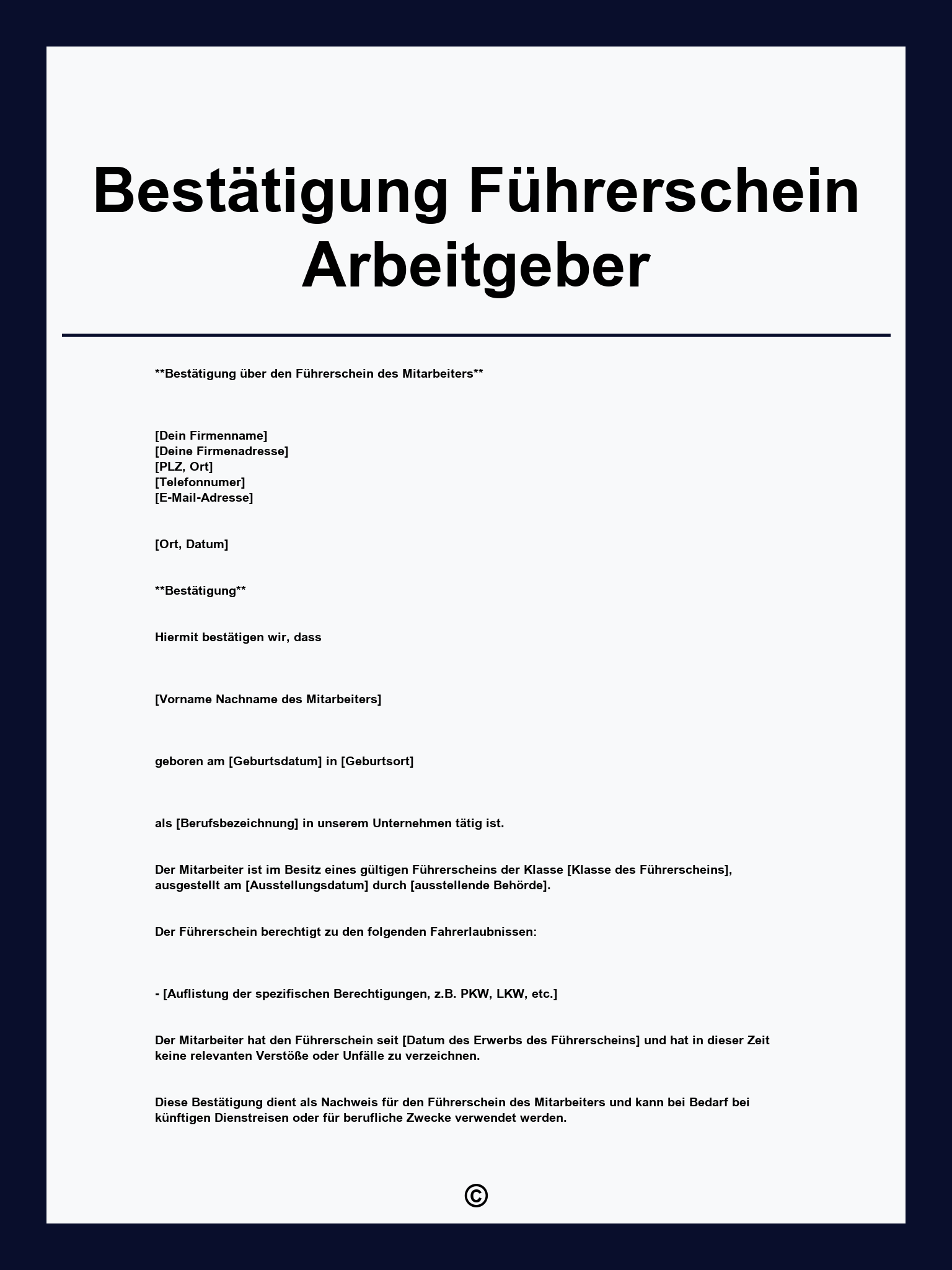 Bestätigung Führerschein Arbeitgeber