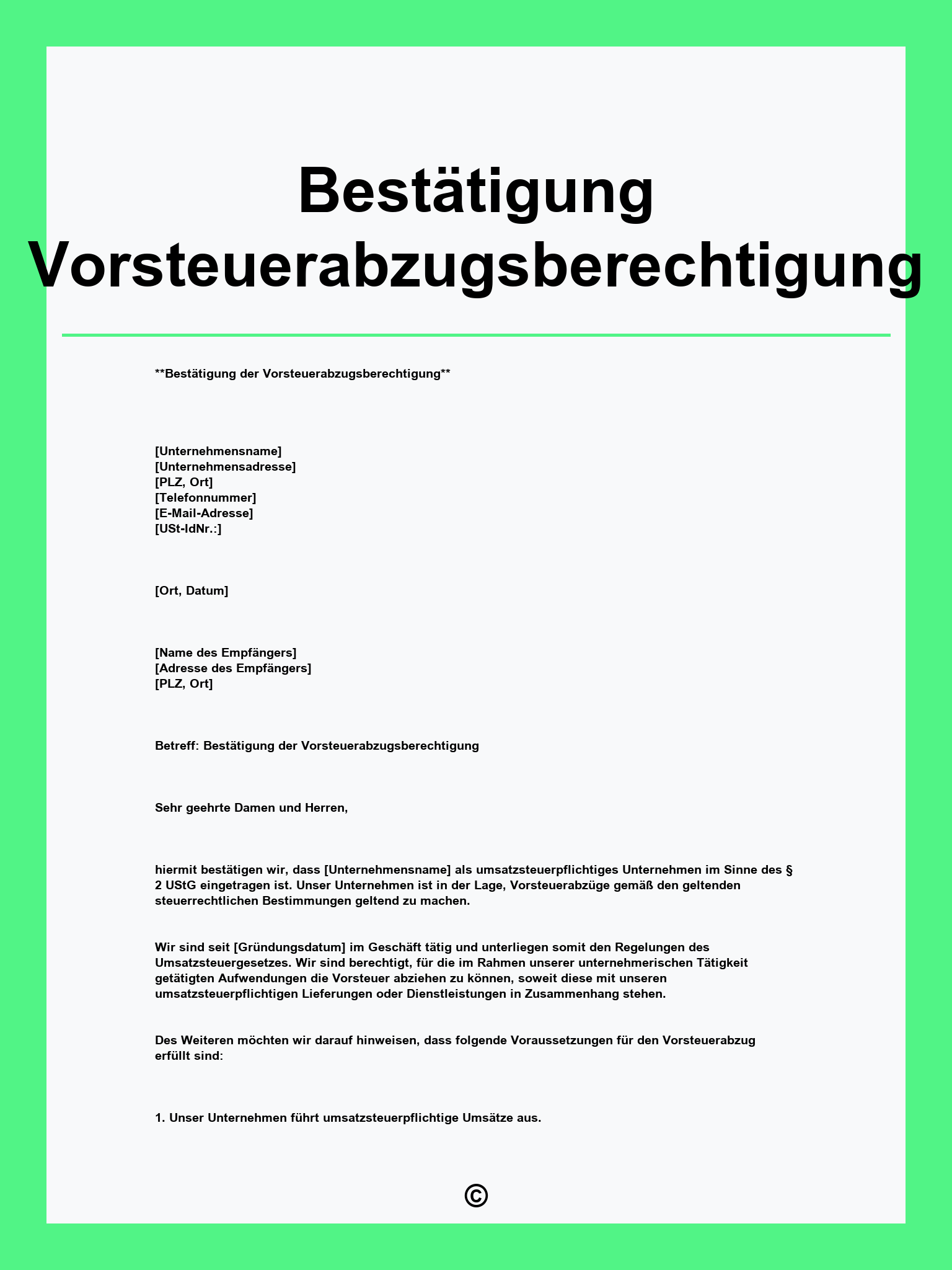 Bestätigung Vorsteuerabzugsberechtigung Muster