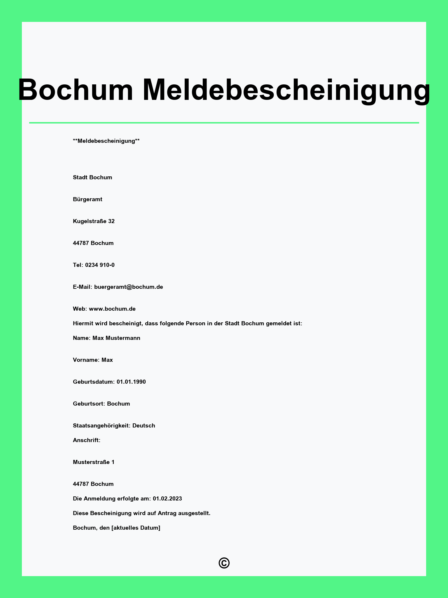 Bochum Meldebescheinigung