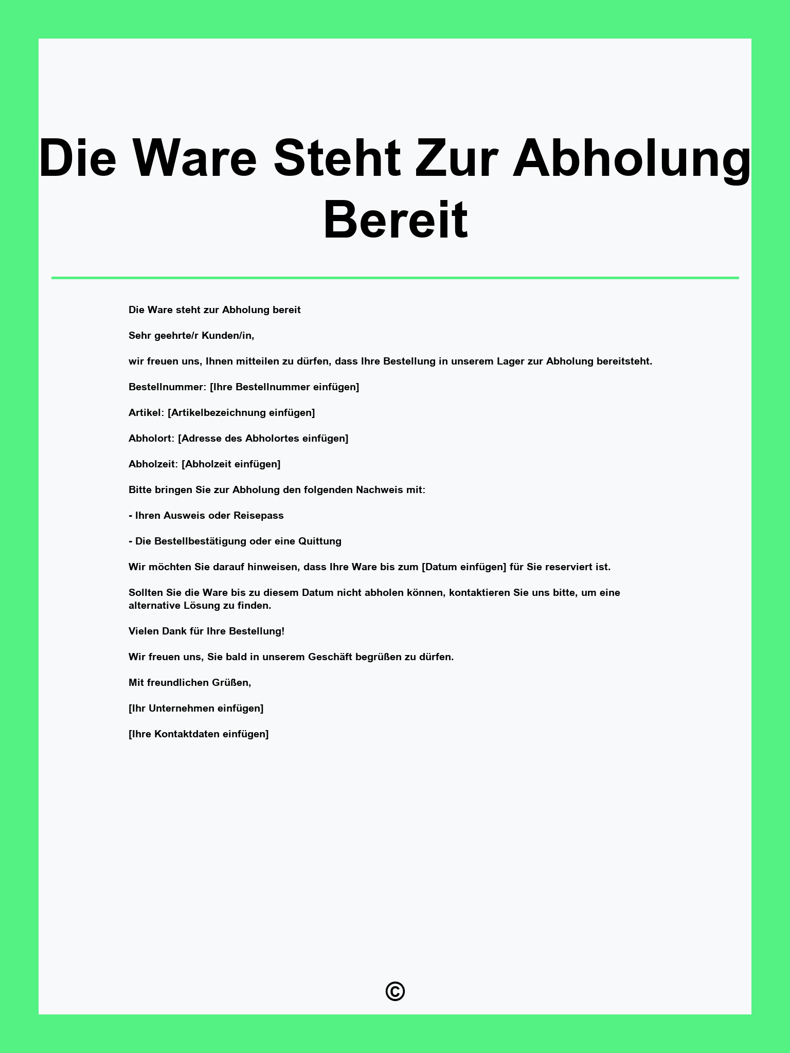 Die Ware Steht Zur Abholung Bereit Vorlage