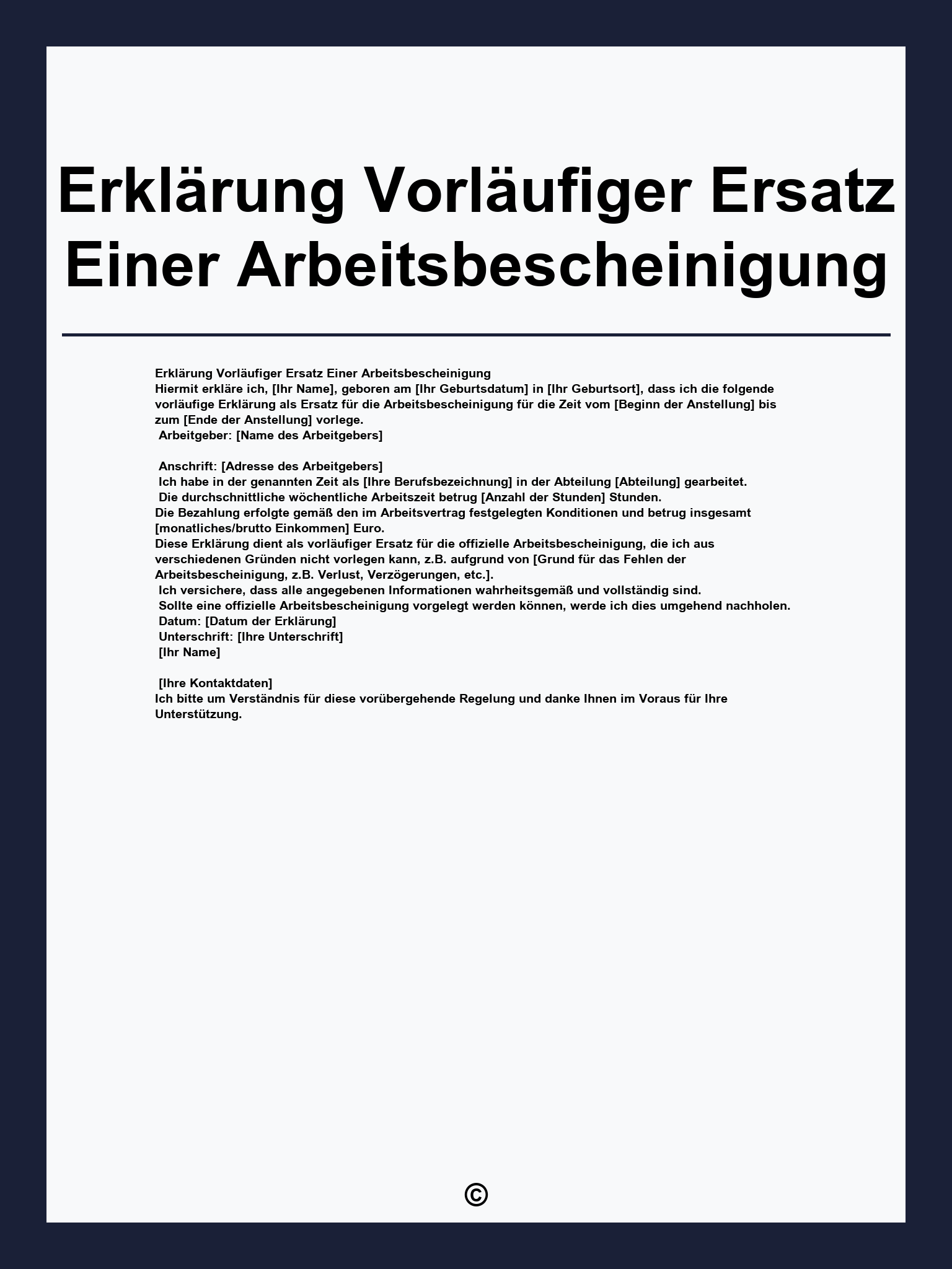 Erklärung Vorläufiger Ersatz Einer Arbeitsbescheinigung