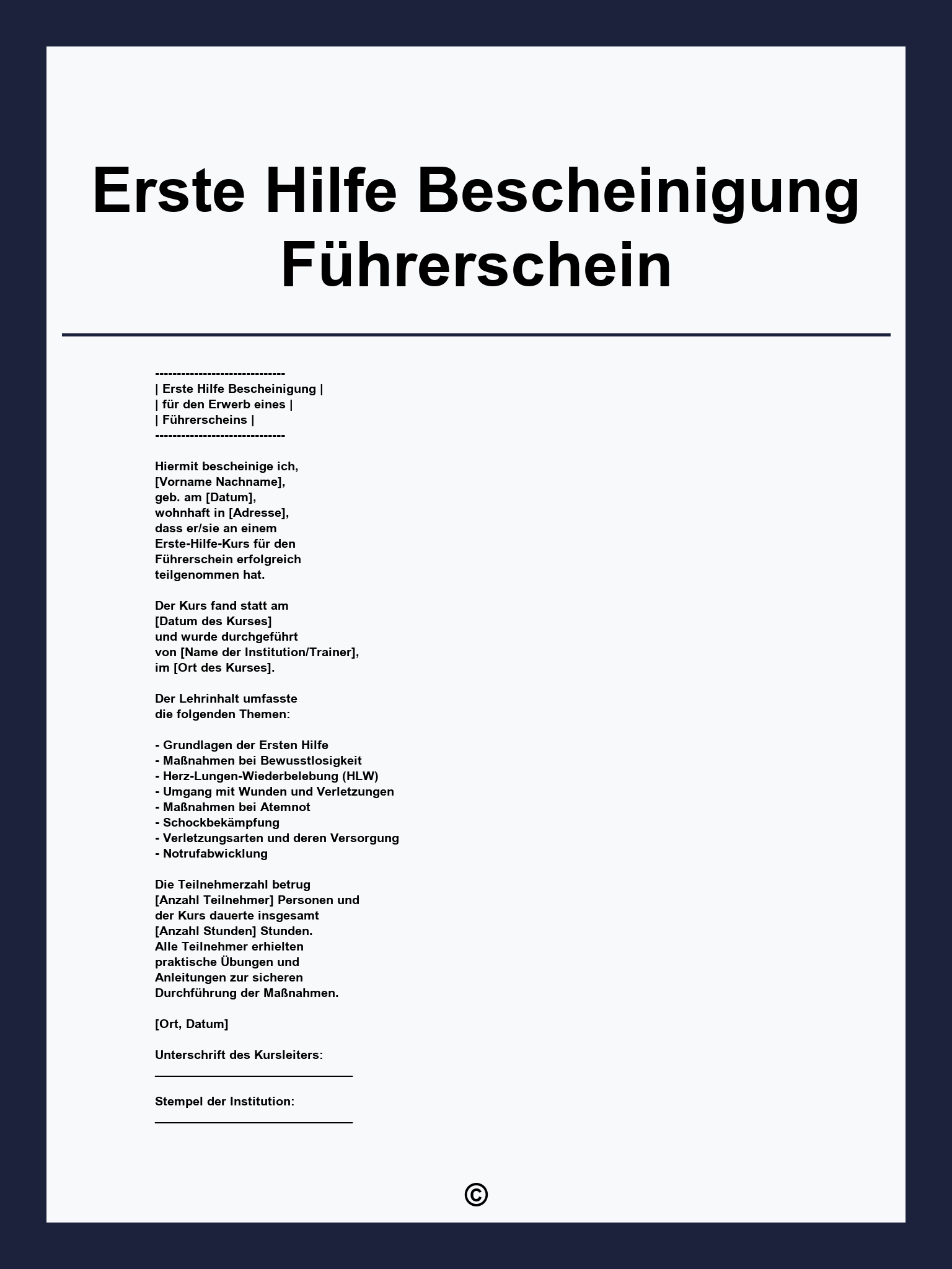 Vordruck Erste Hilfe Bescheinigung Führerschein