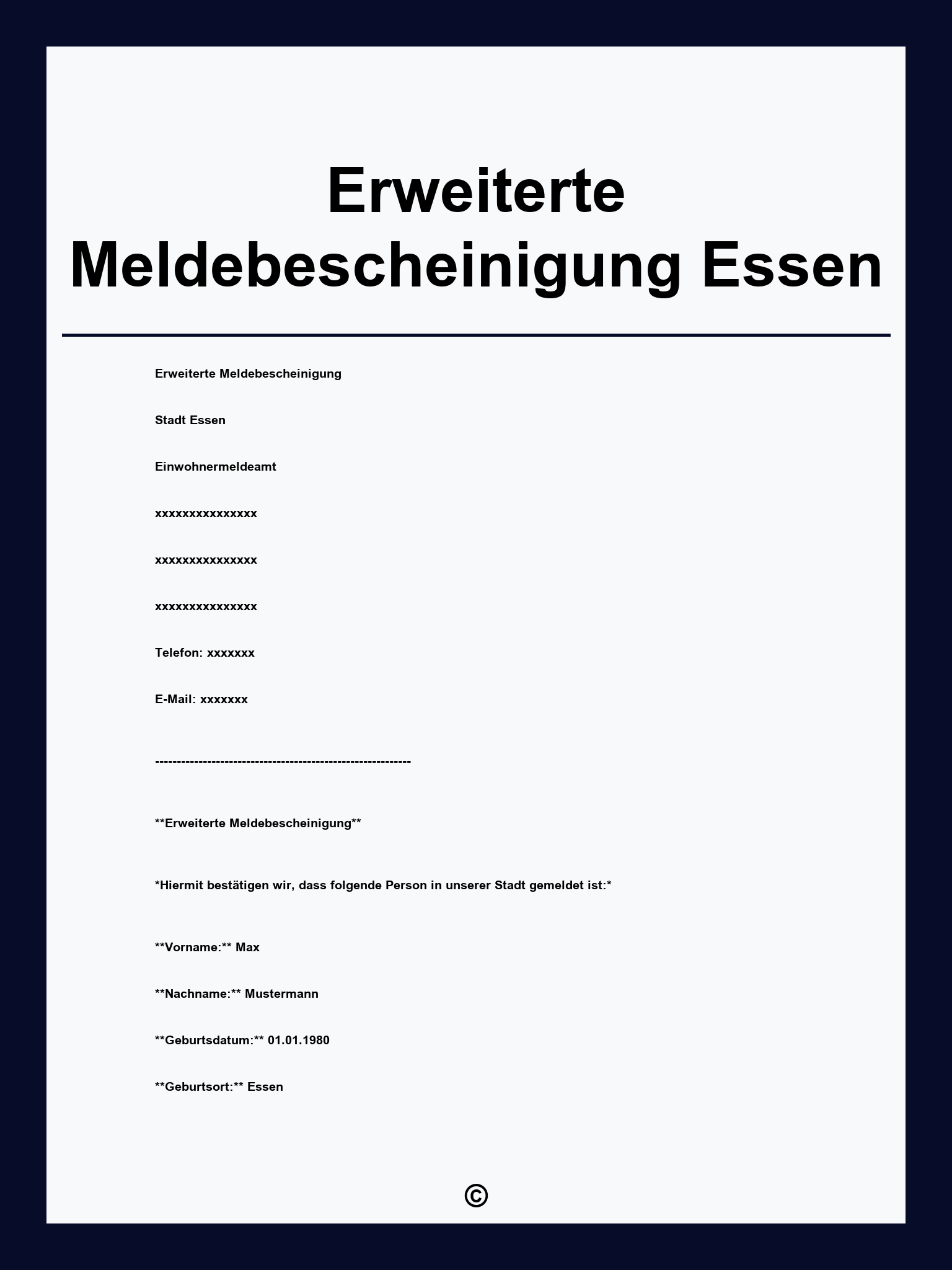 Erweiterte Meldebescheinigung Essen
