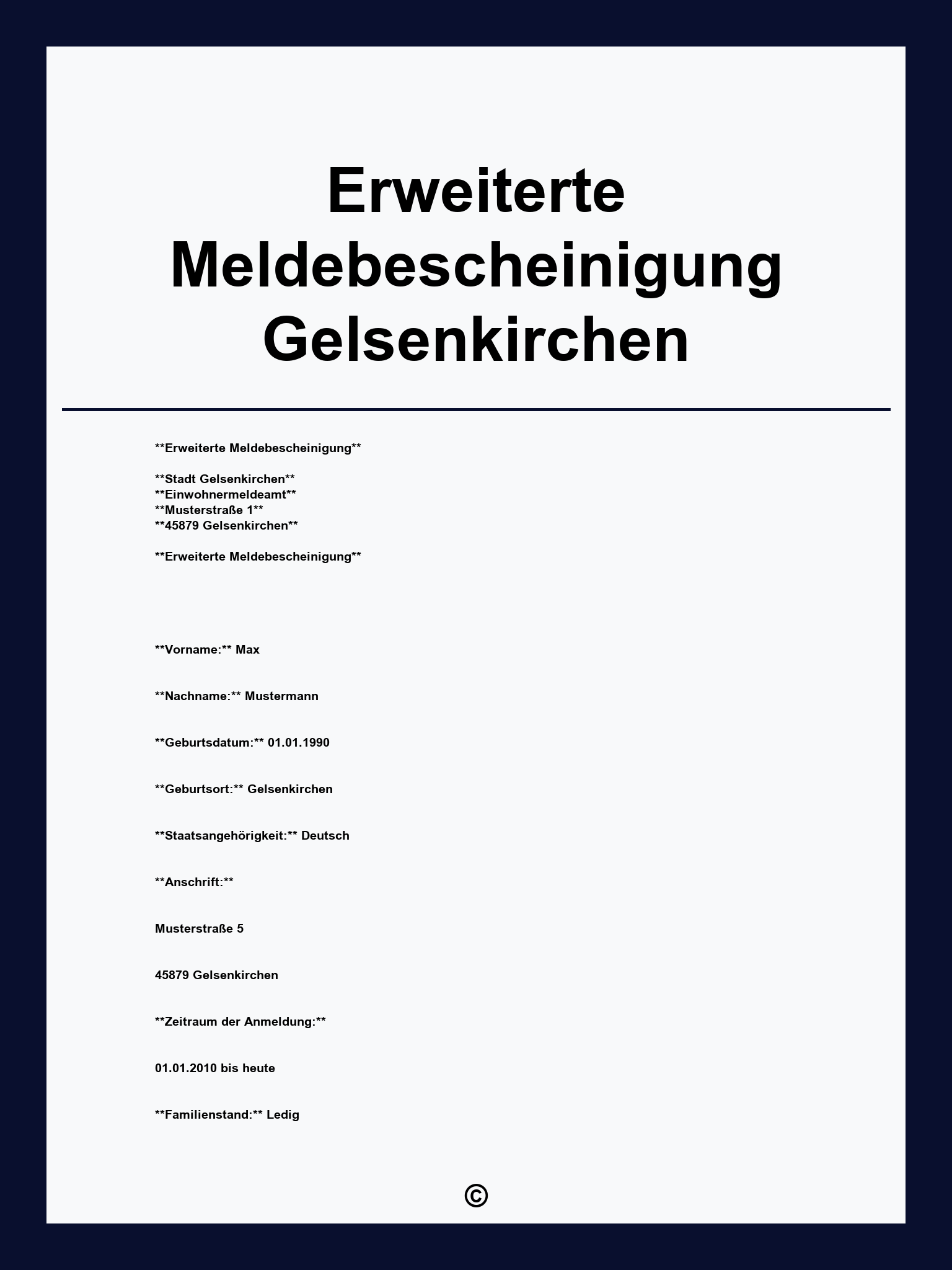 Erweiterte Meldebescheinigung Gelsenkirchen