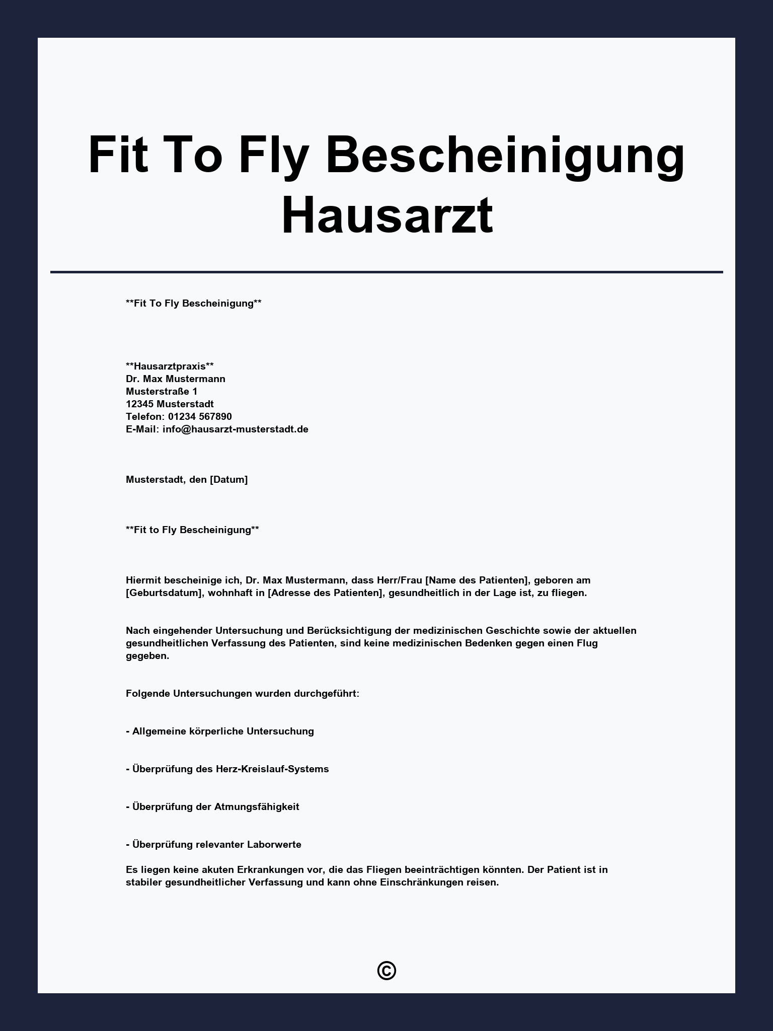 Fit To Fly Bescheinigung Hausarzt