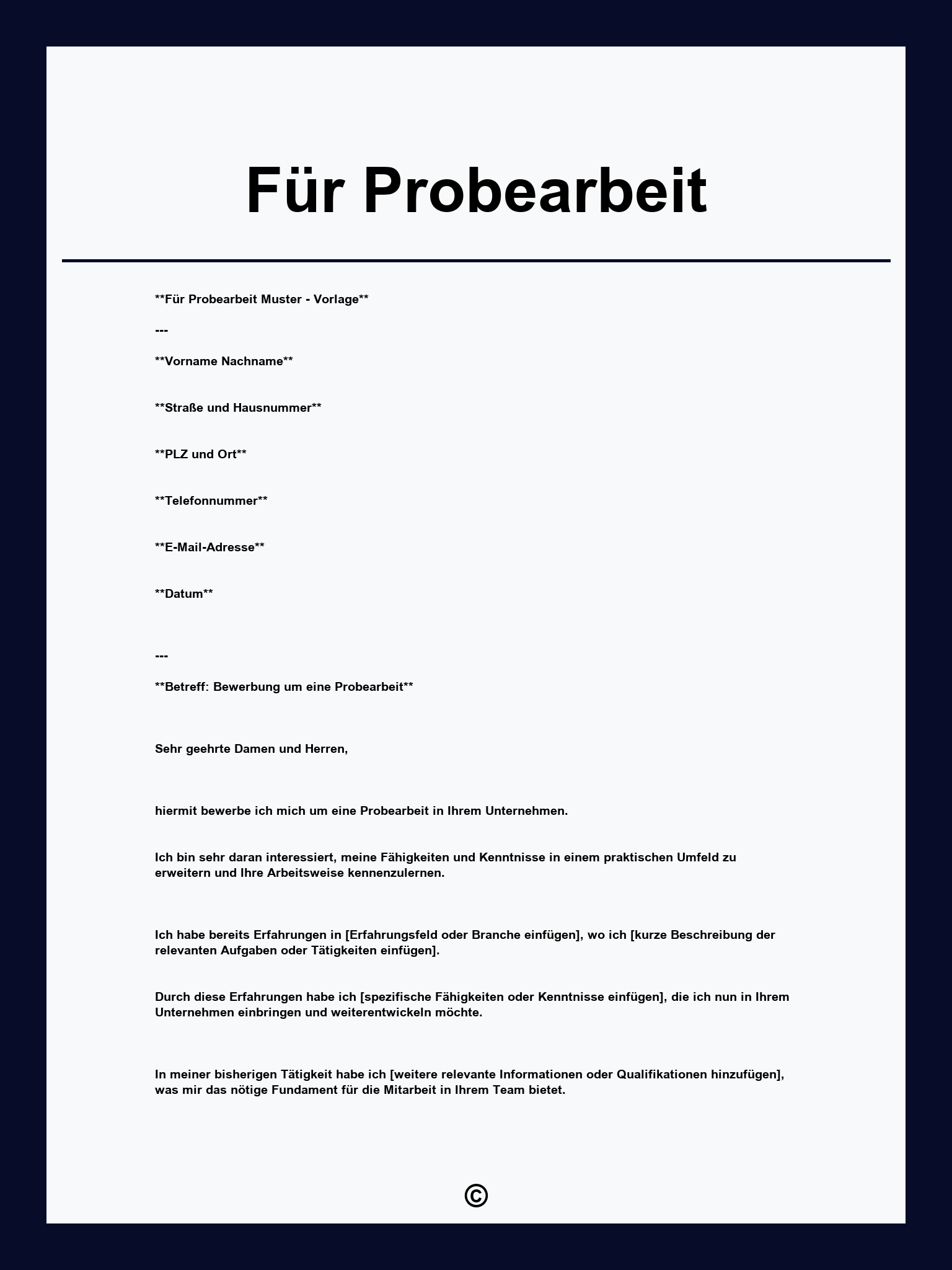 Formular Für Probearbeit