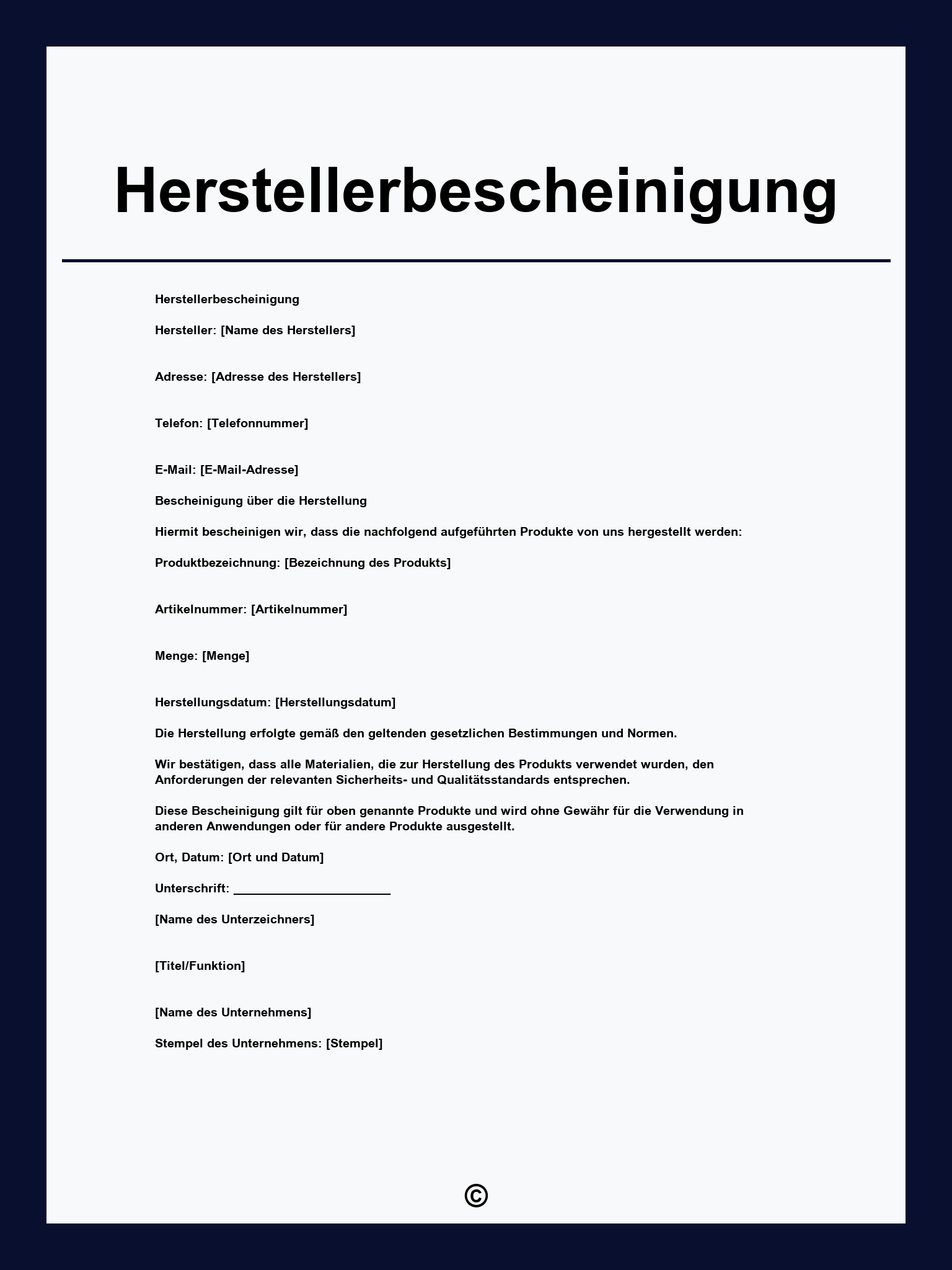 Herstellerbescheinigung Muster