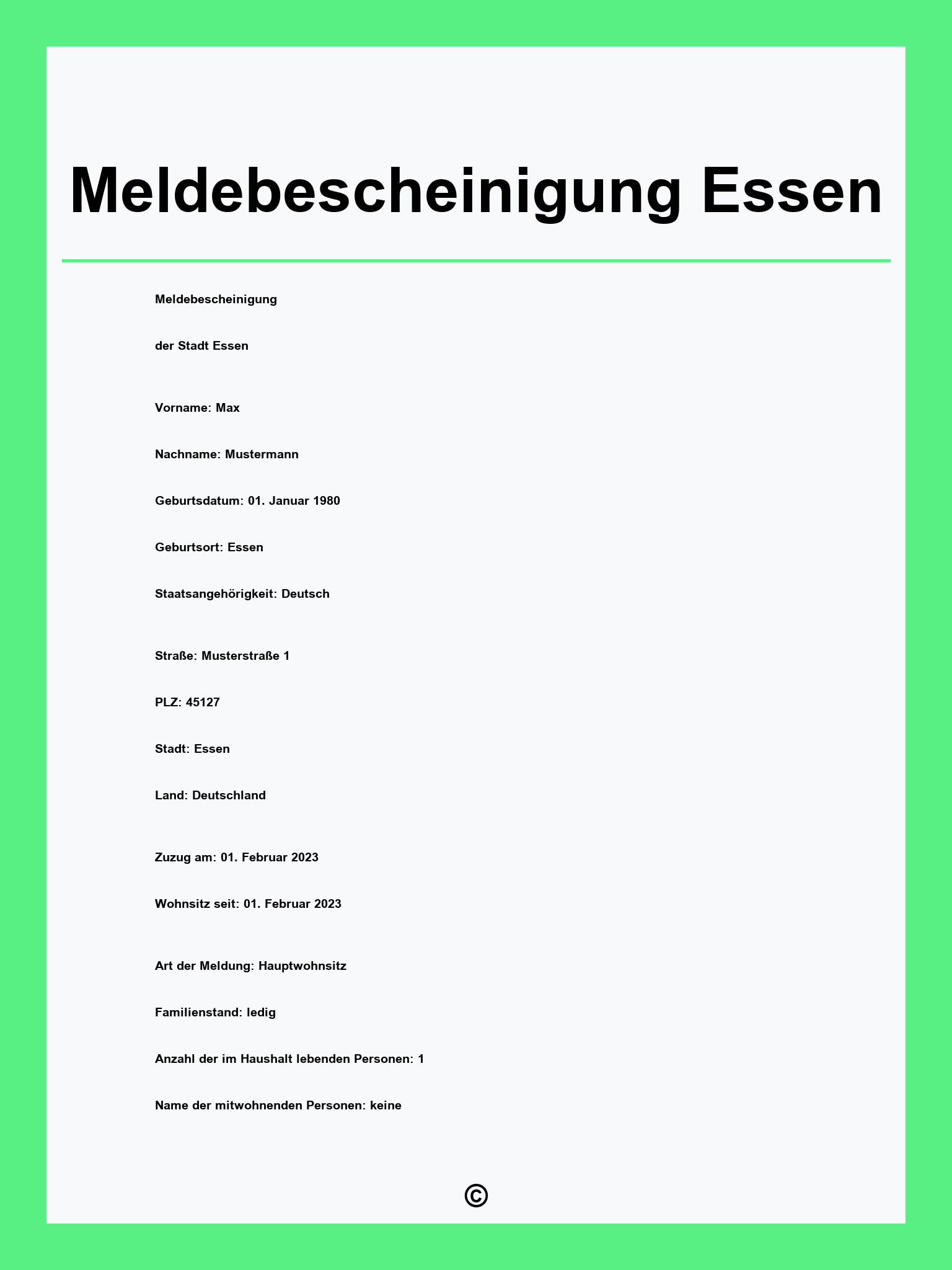 Meldebescheinigung Essen