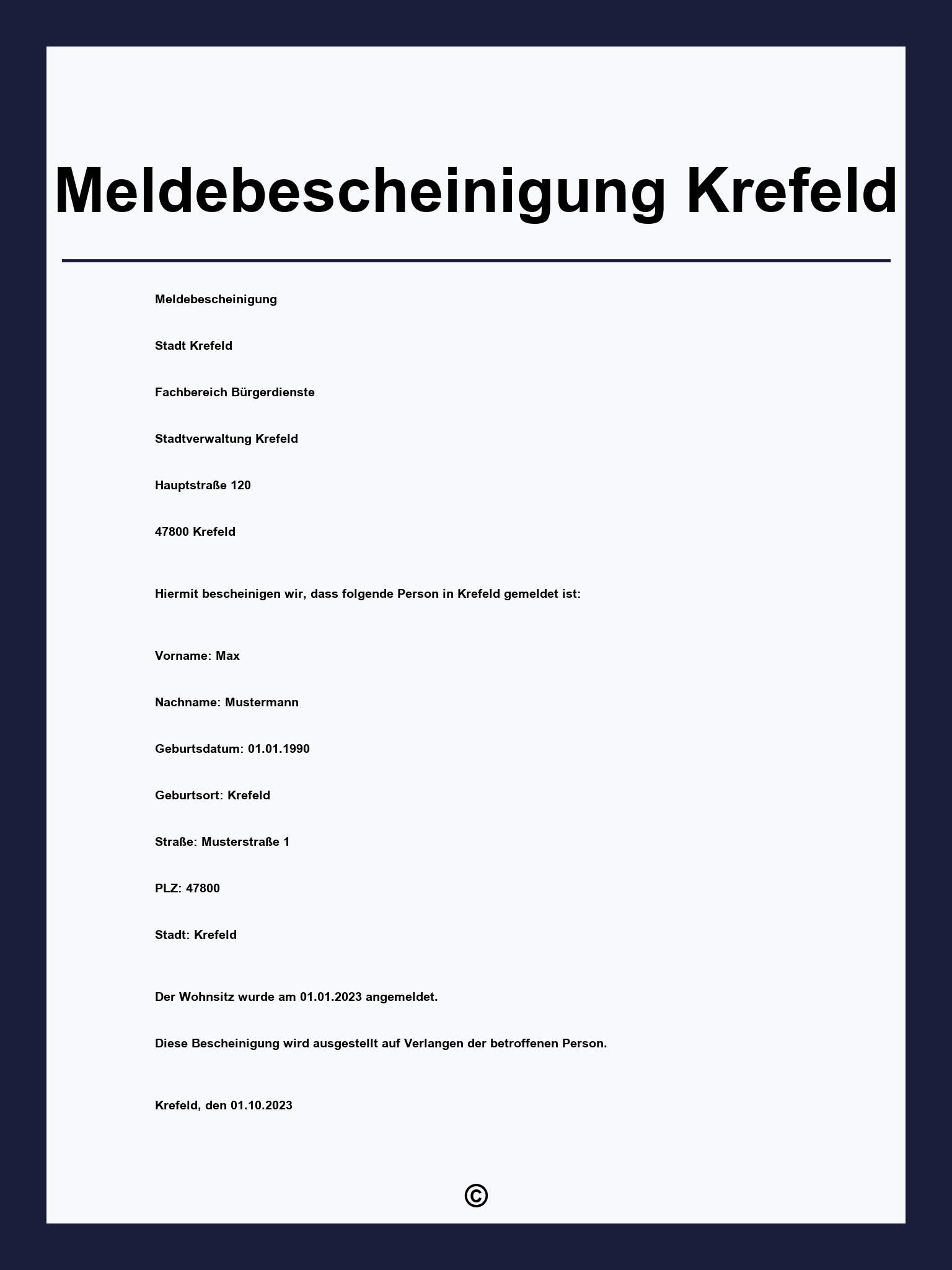 Meldebescheinigung Krefeld