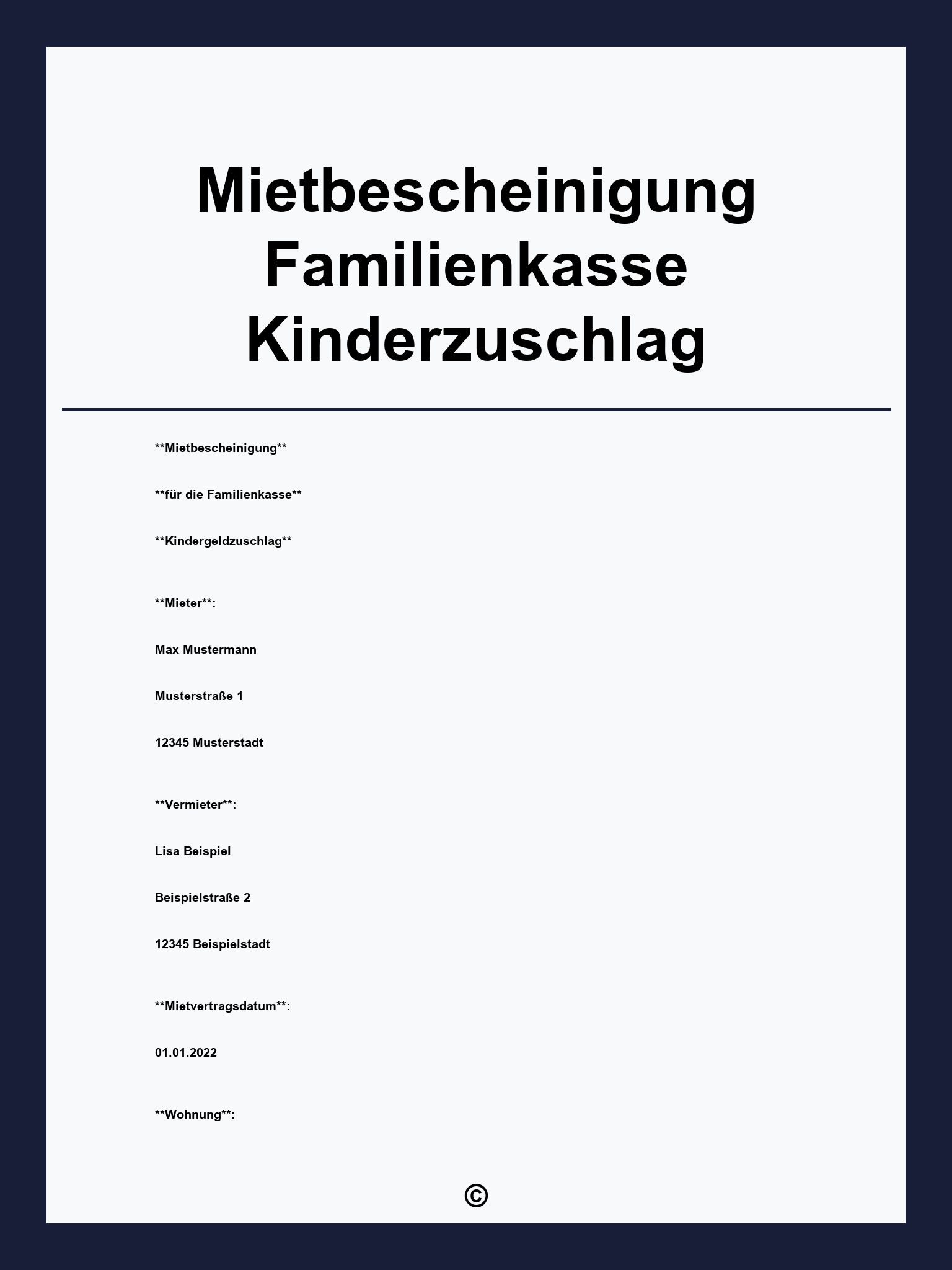Mietbescheinigung Familienkasse Kinderzuschlag