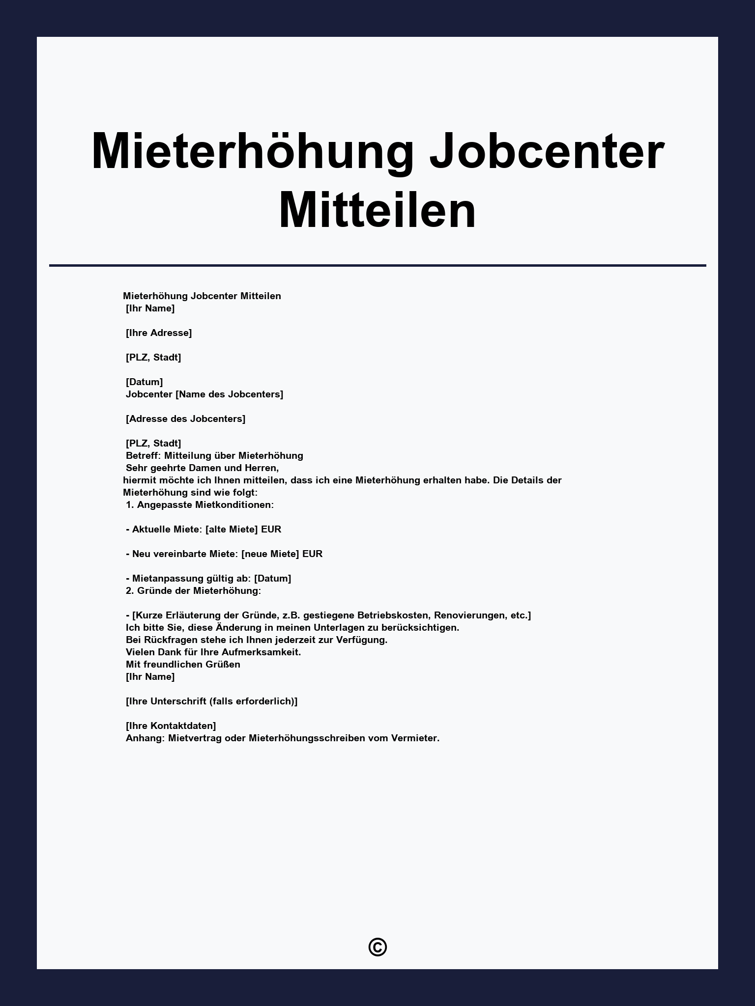 Mieterhöhung Jobcenter Mitteilen Muster