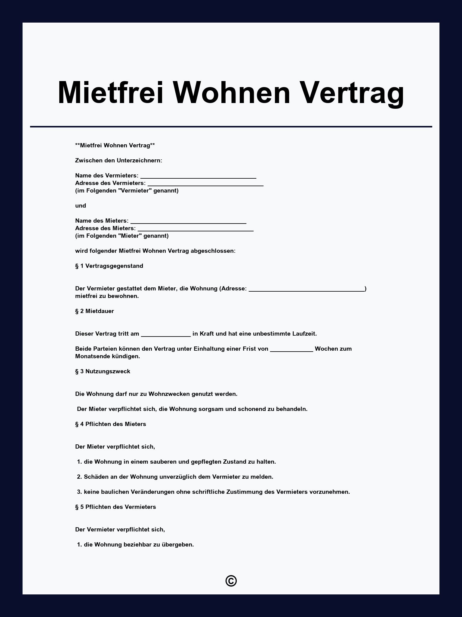 Mietfrei Wohnen Vertrag