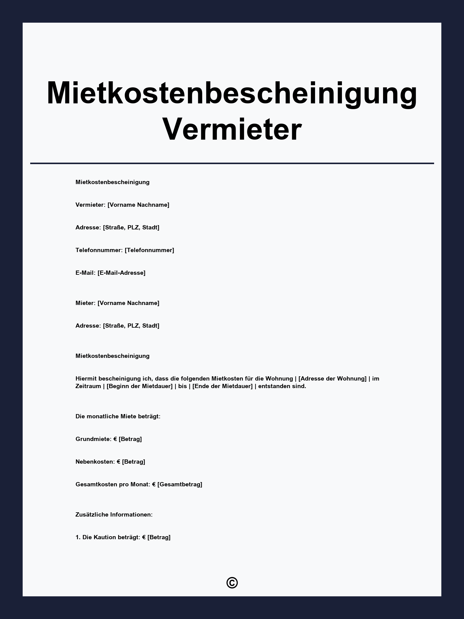 Mietkostenbescheinigung Vermieter