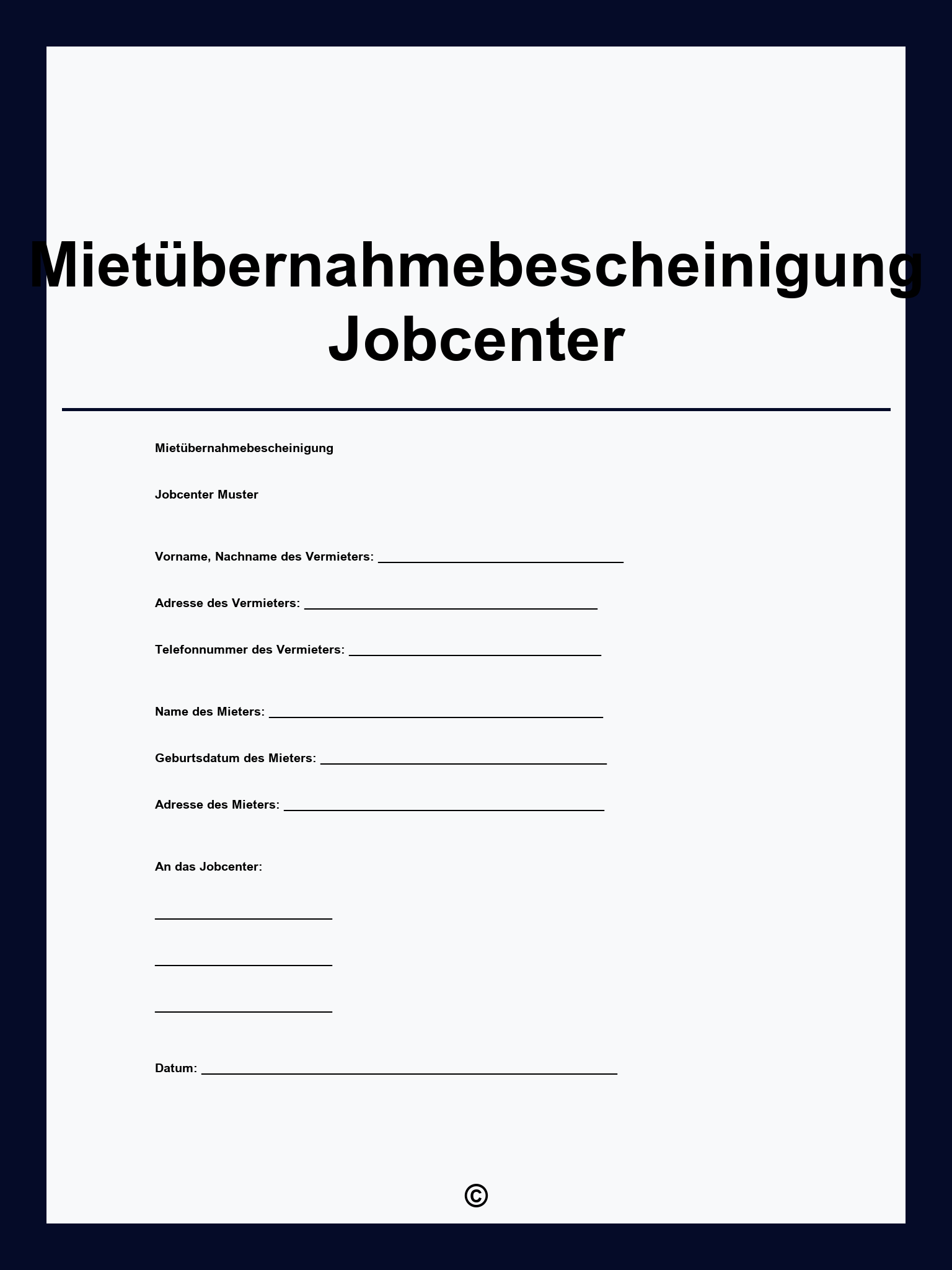 Mietübernahmebescheinigung Jobcenter