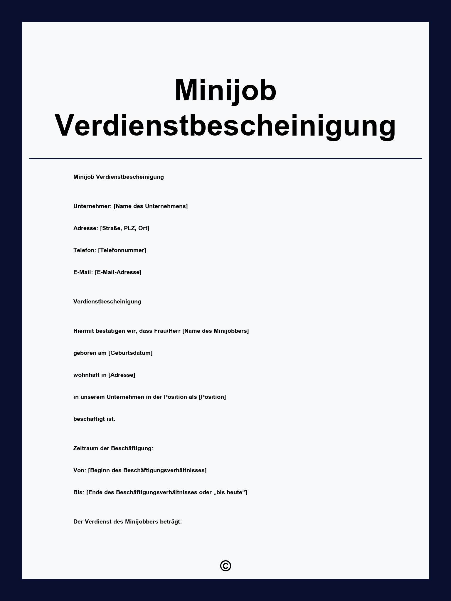 Minijob Verdienstbescheinigung