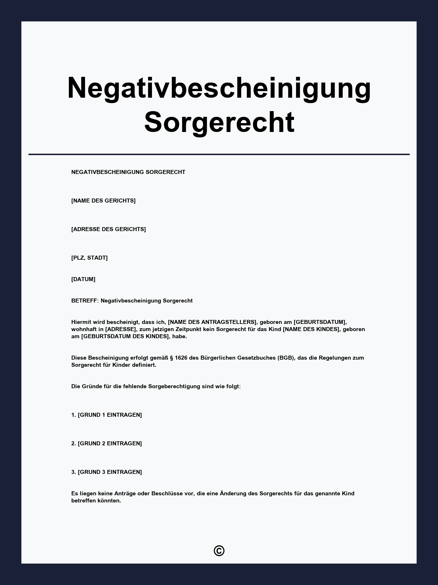 Negativbescheinigung Sorgerecht Formular