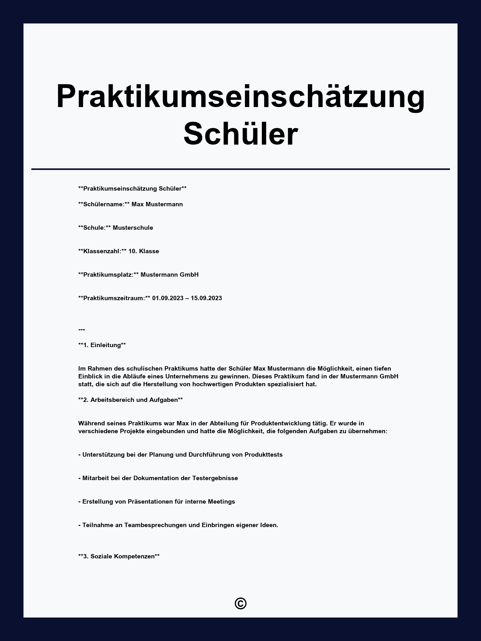 Praktikumseinschätzung Schüler Vorlage