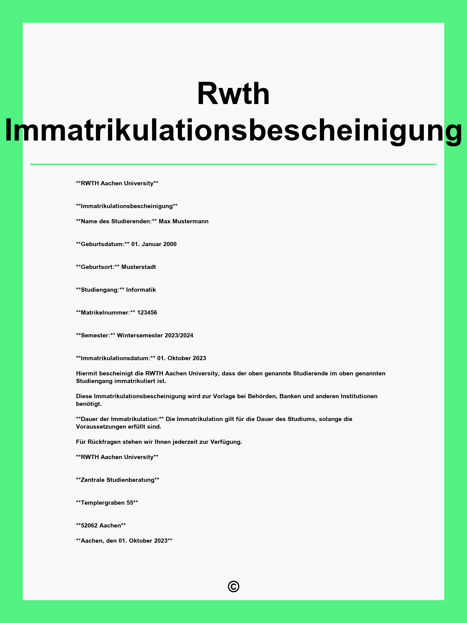Rwth Immatrikulationsbescheinigung
