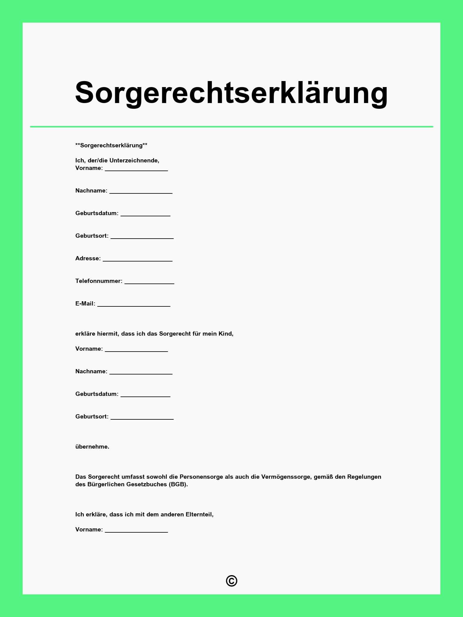 Sorgerechtserklärung Muster