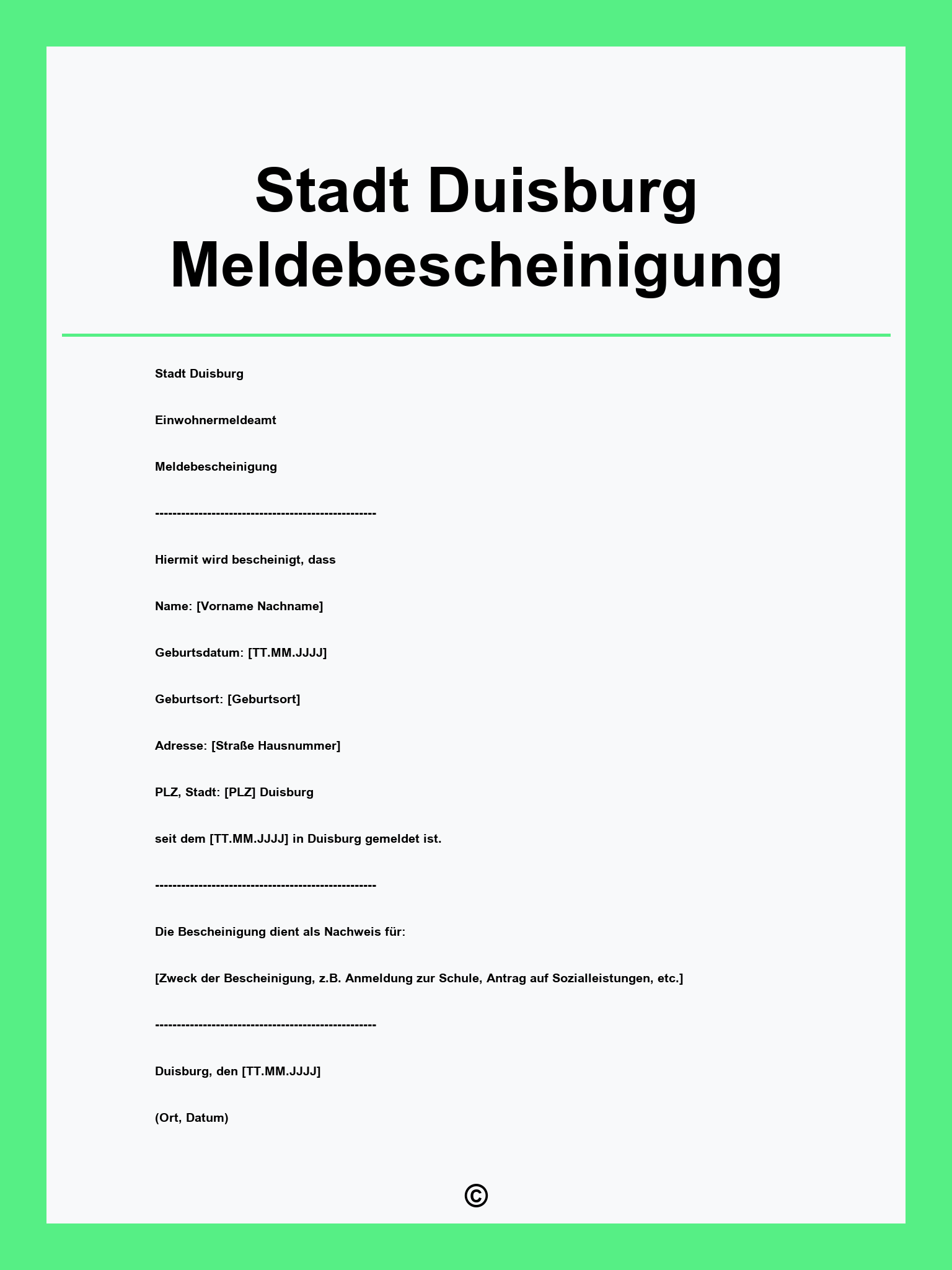 Stadt Duisburg Meldebescheinigung