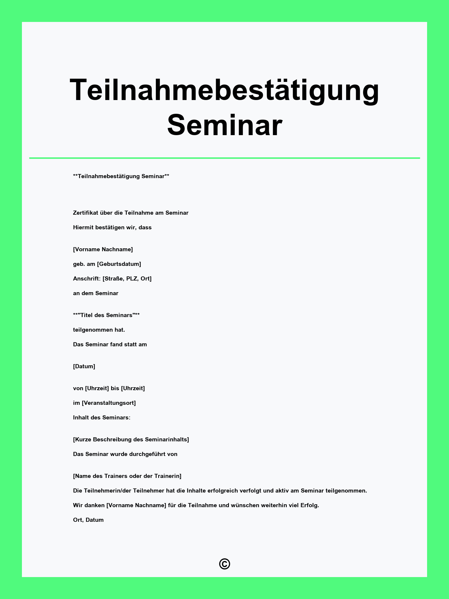 Teilnahmebestätigung Seminar Vorlage