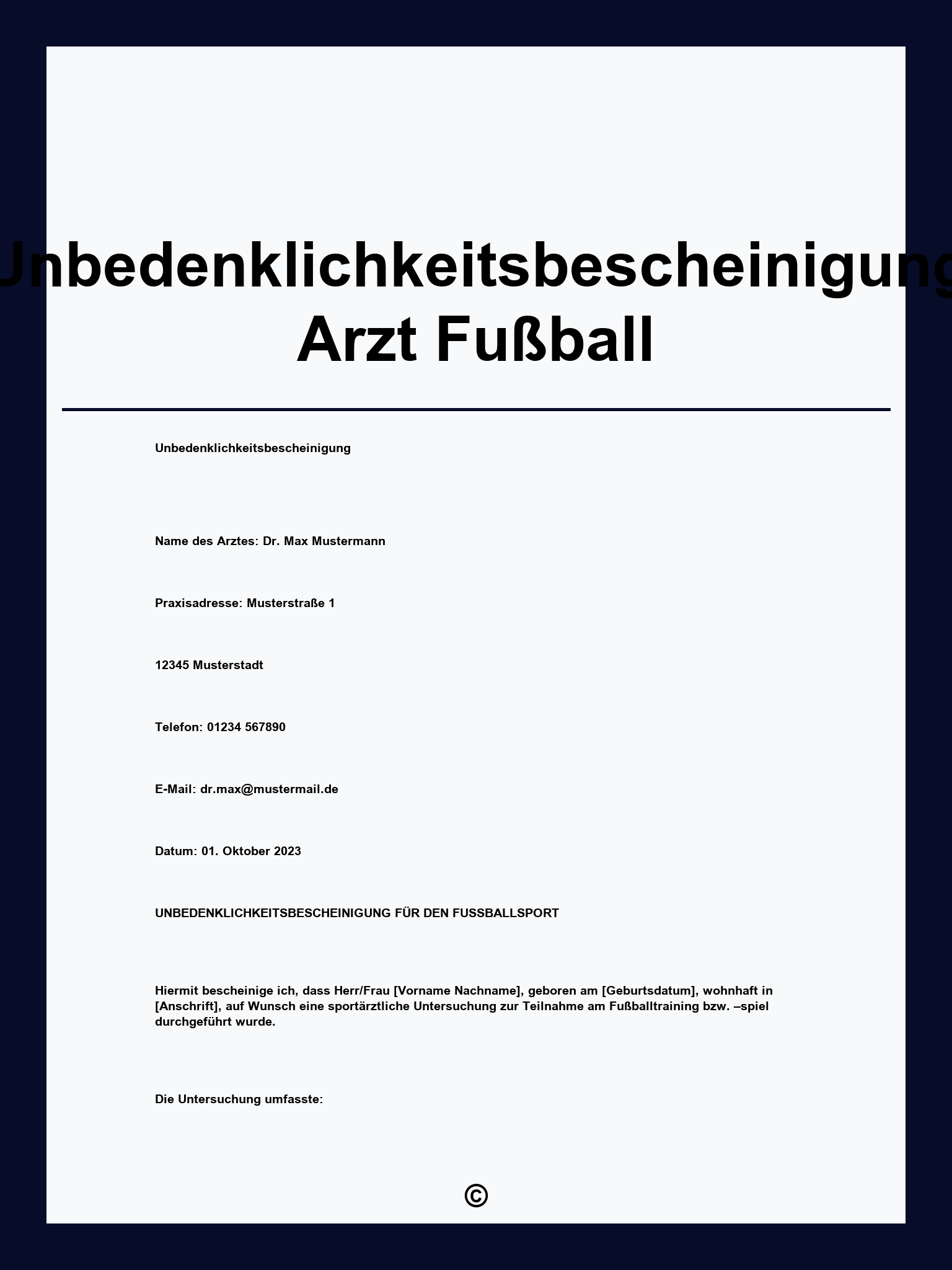 Unbedenklichkeitsbescheinigung Arzt Fußball