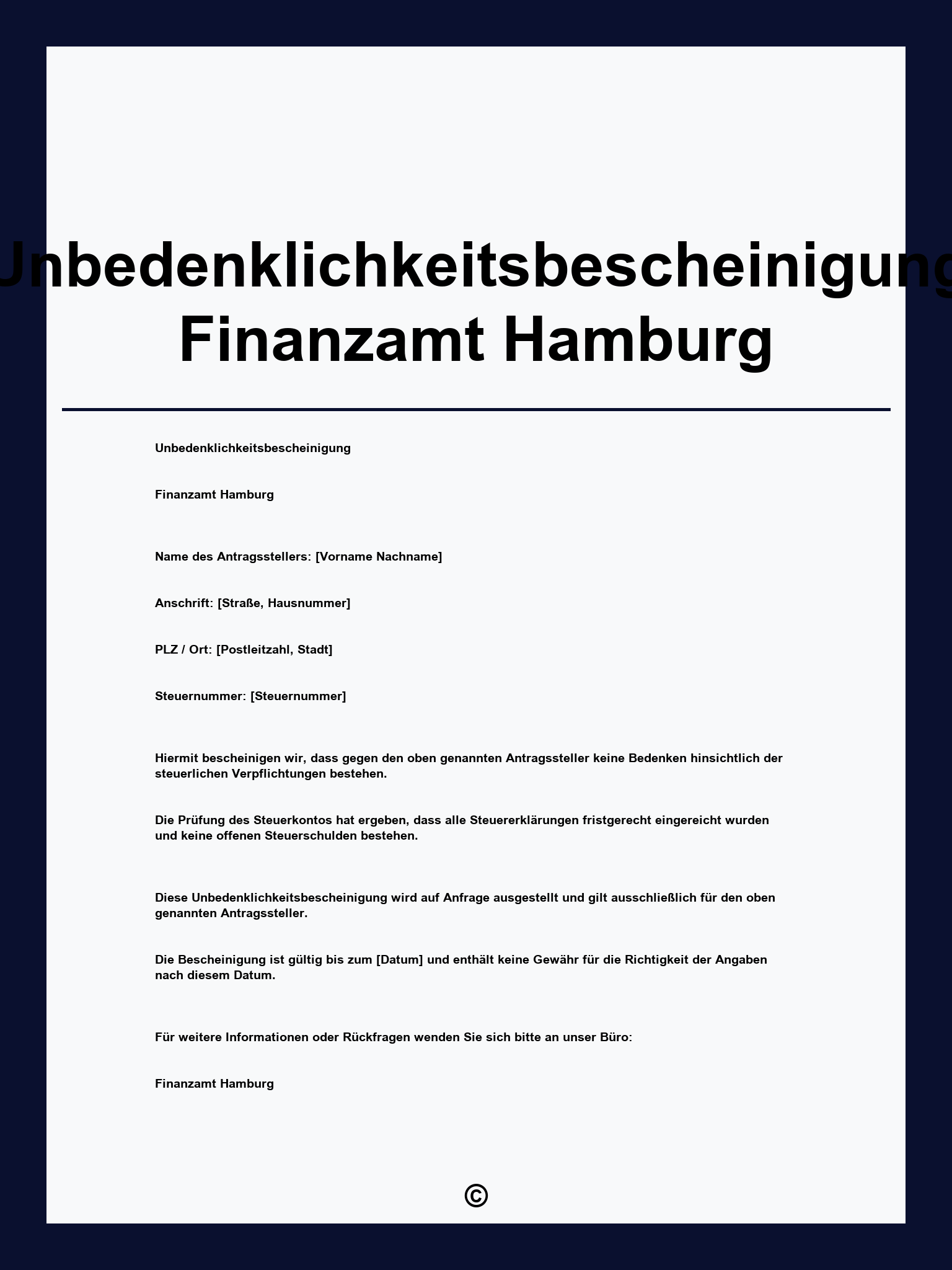 Unbedenklichkeitsbescheinigung Finanzamt Hamburg