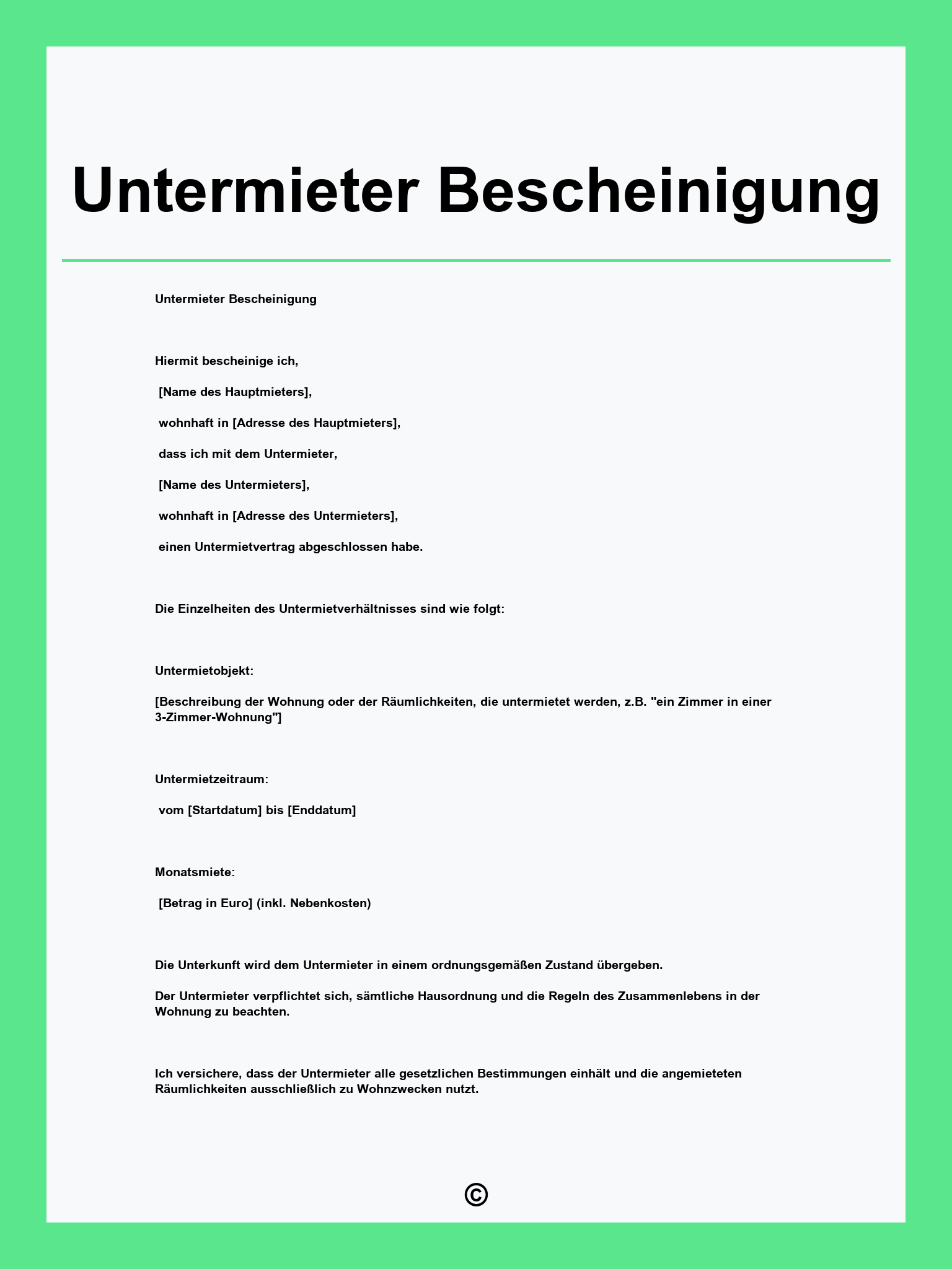 Untermieter Bescheinigung