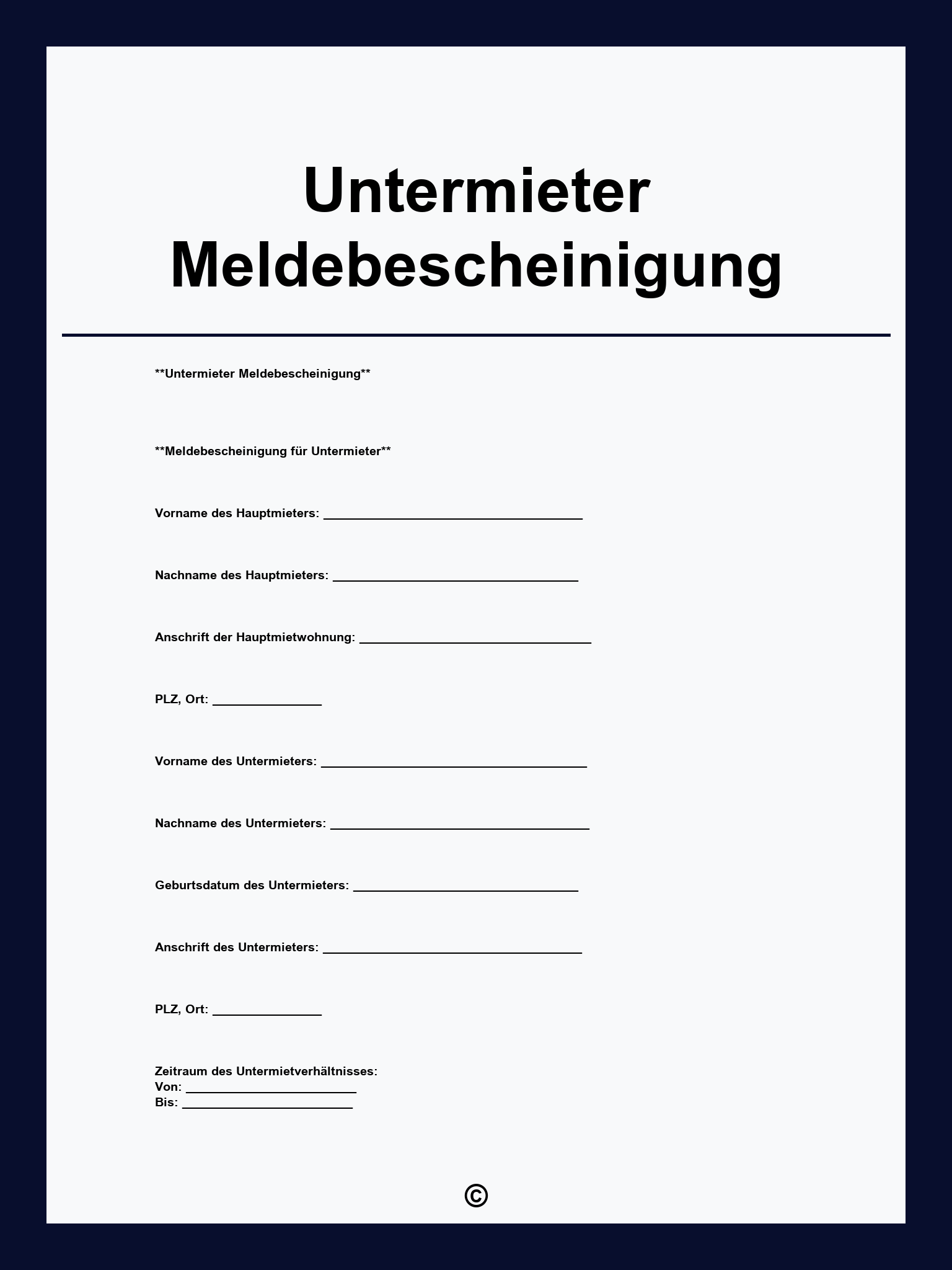 Untermieter Meldebescheinigung