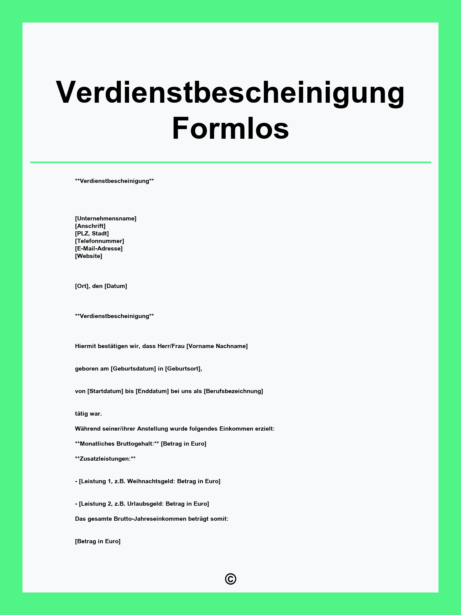 Verdienstbescheinigung Muster Formlos