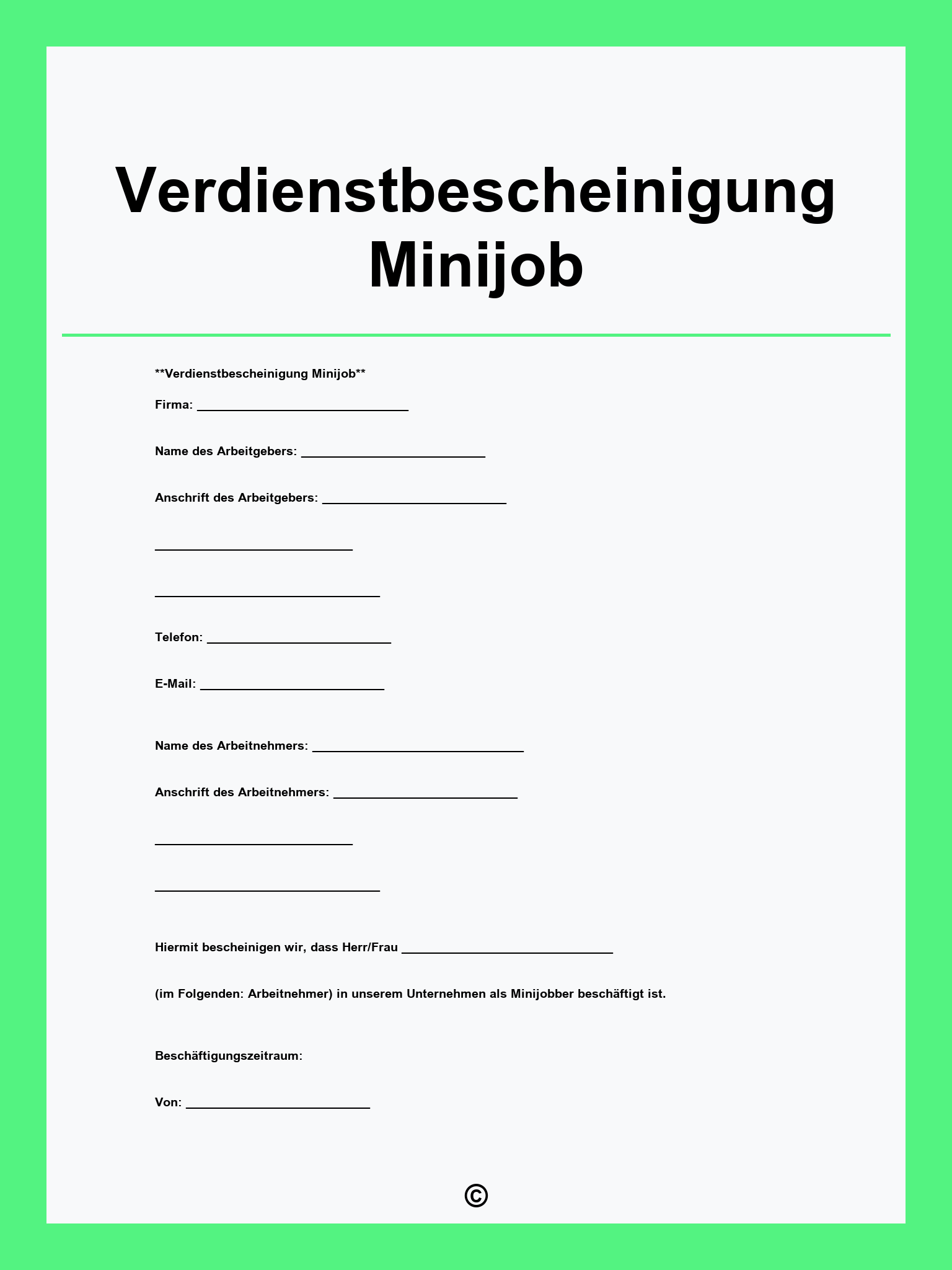 Verdienstbescheinigung Minijob